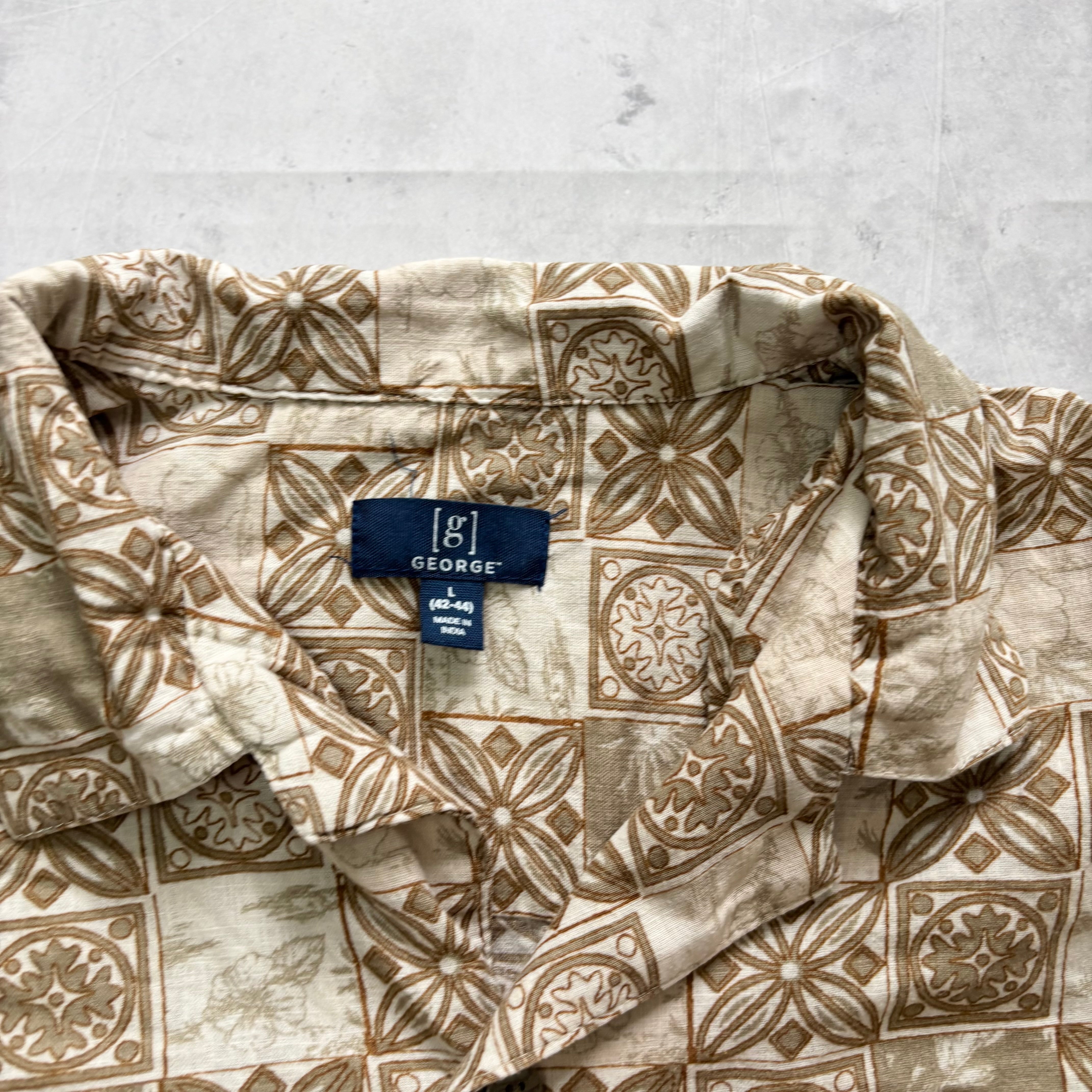 Hawaiian Shirt Mens Large Floral Aloha Short Sleeve Linen Blend (E)