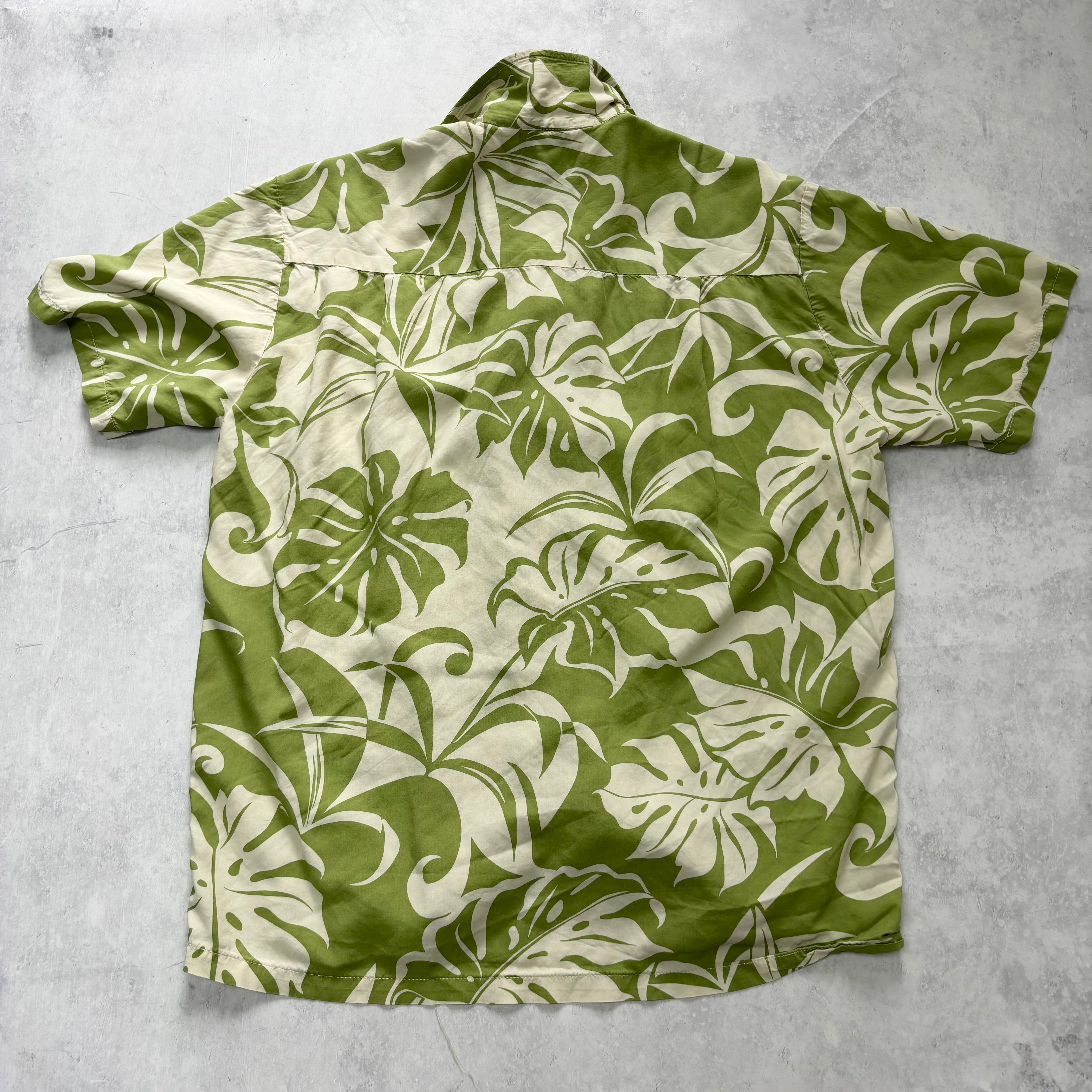 Vintage Hawaiian Shirt Mens Medium Green Floral Aloha Short Sleeve Rayon (E)
