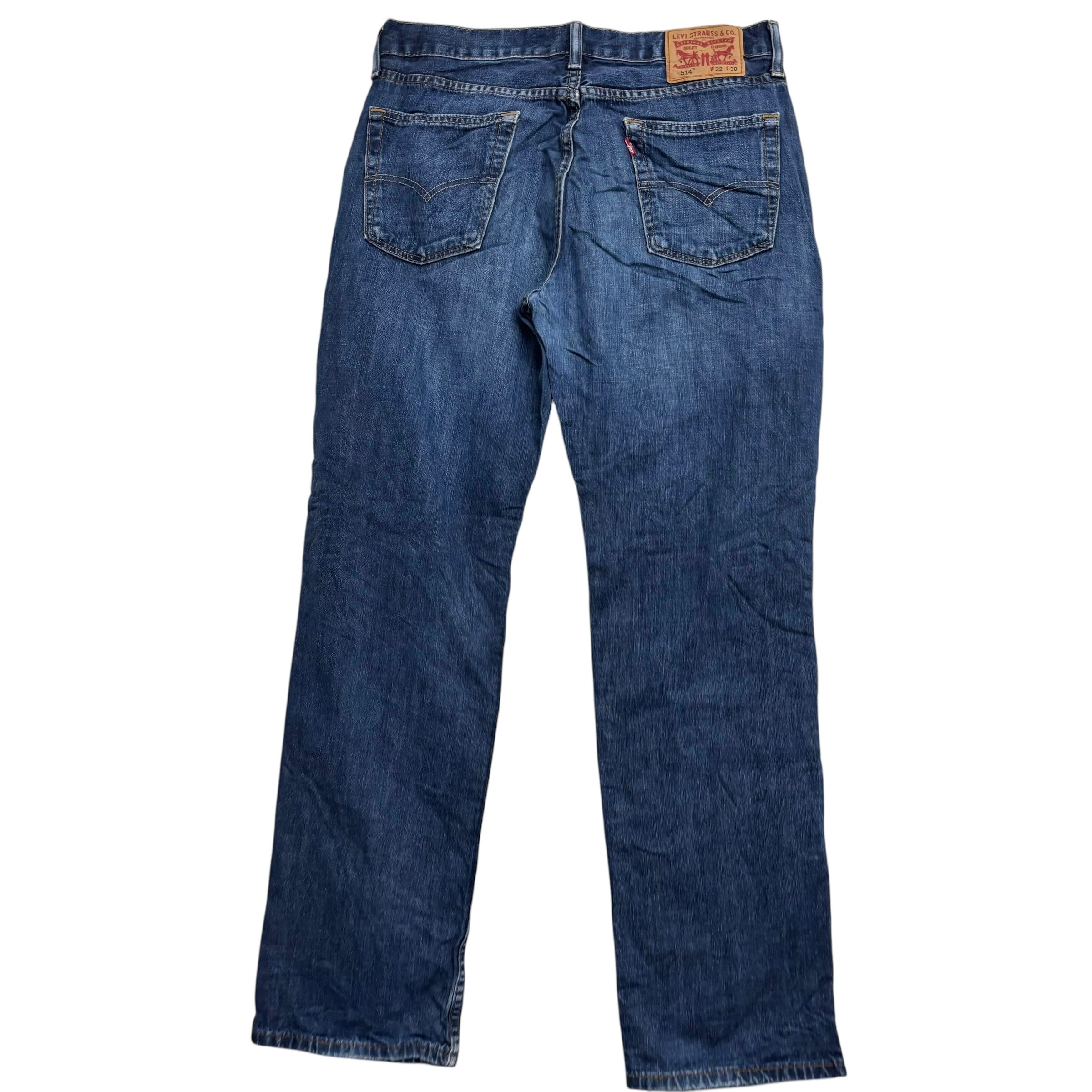 Levis 514 Jeans W32 L30 Mens Mid Blue Regular Straight Fit Stretch Denim (E)