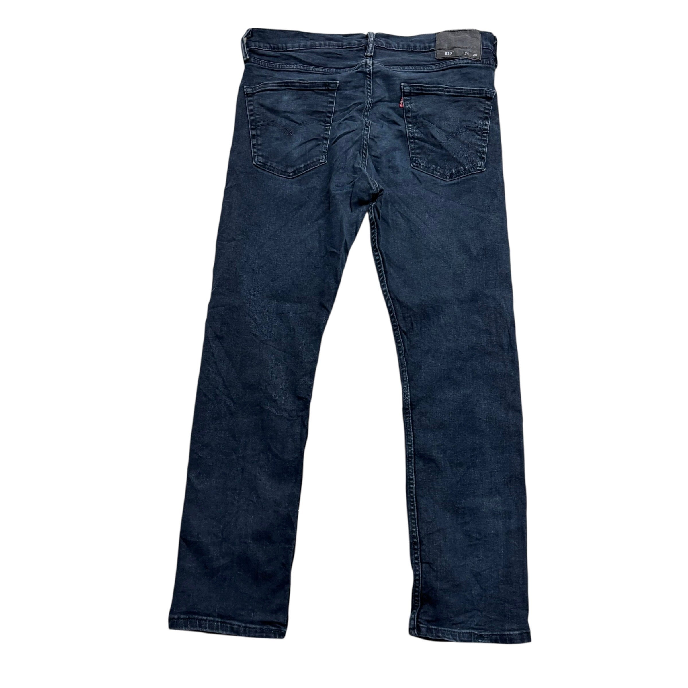 Levis 513 Jeans W34 L30 Mens Navy Blue Slim Straight Fit Stretch Denim (E)