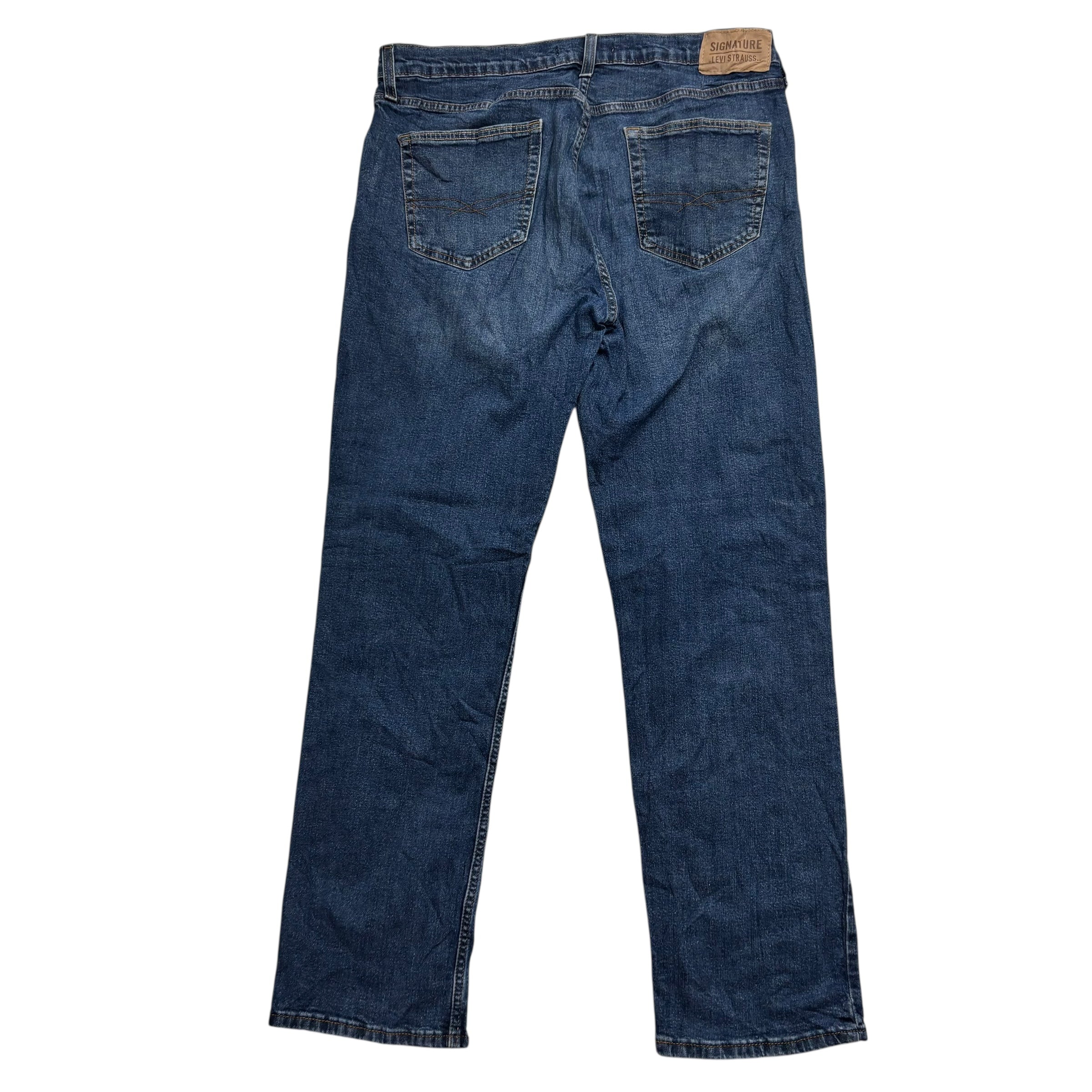 Levis Signature Jeans W34 L32 Mens Mid Blue Regular Straight Fit Stretch (E)