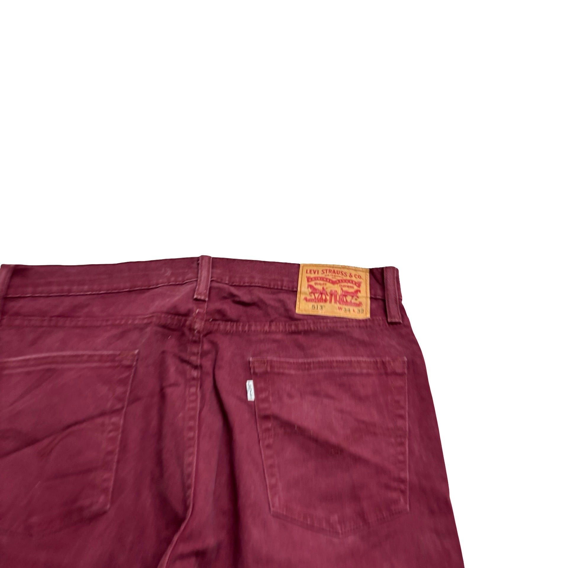 Levis 513 Jeans W34 L32 Mens Burgundy Slim Straight Fit Stretch Denim (E)