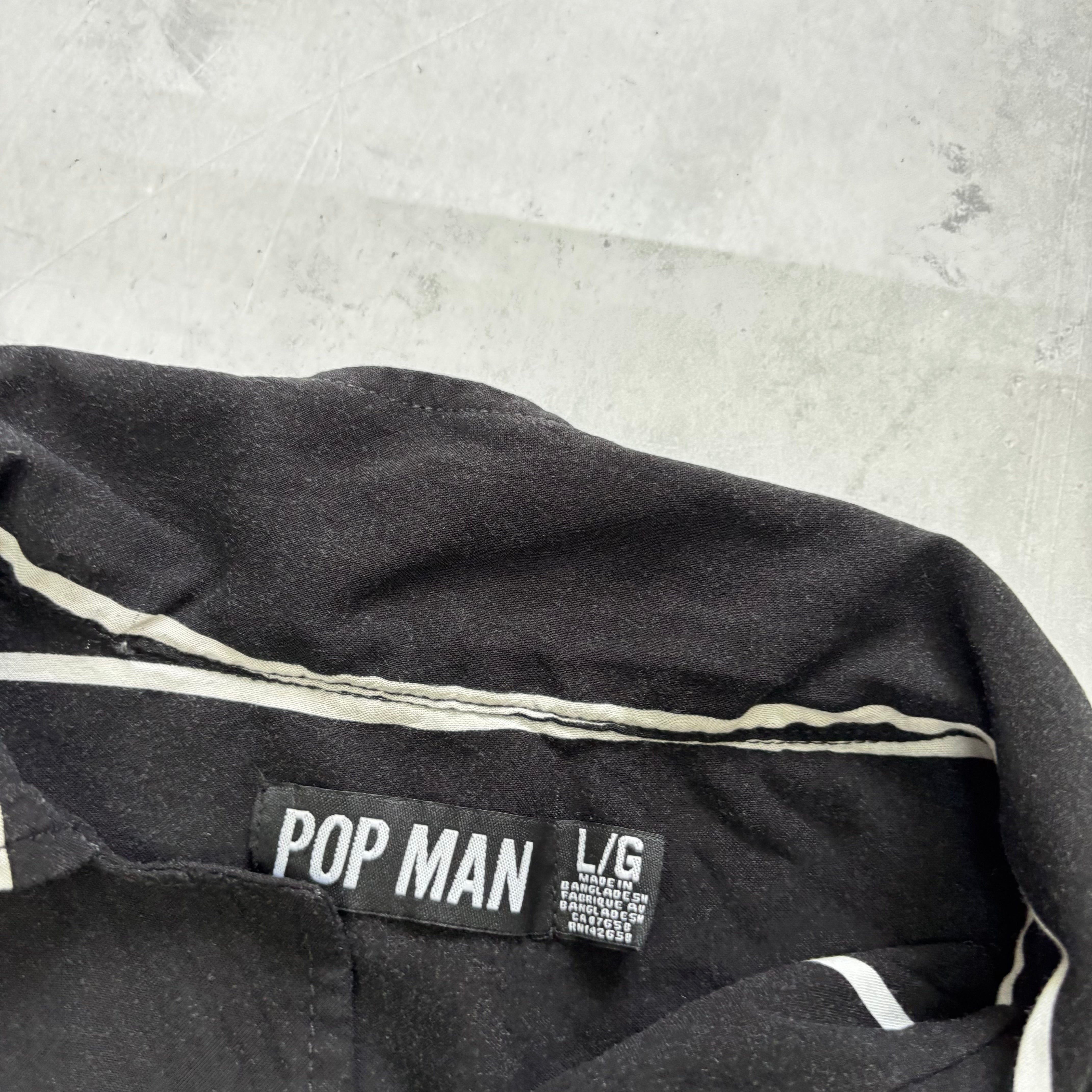 Pop Man Shirt Mens Large Black Striped Short Sleeve Viscose