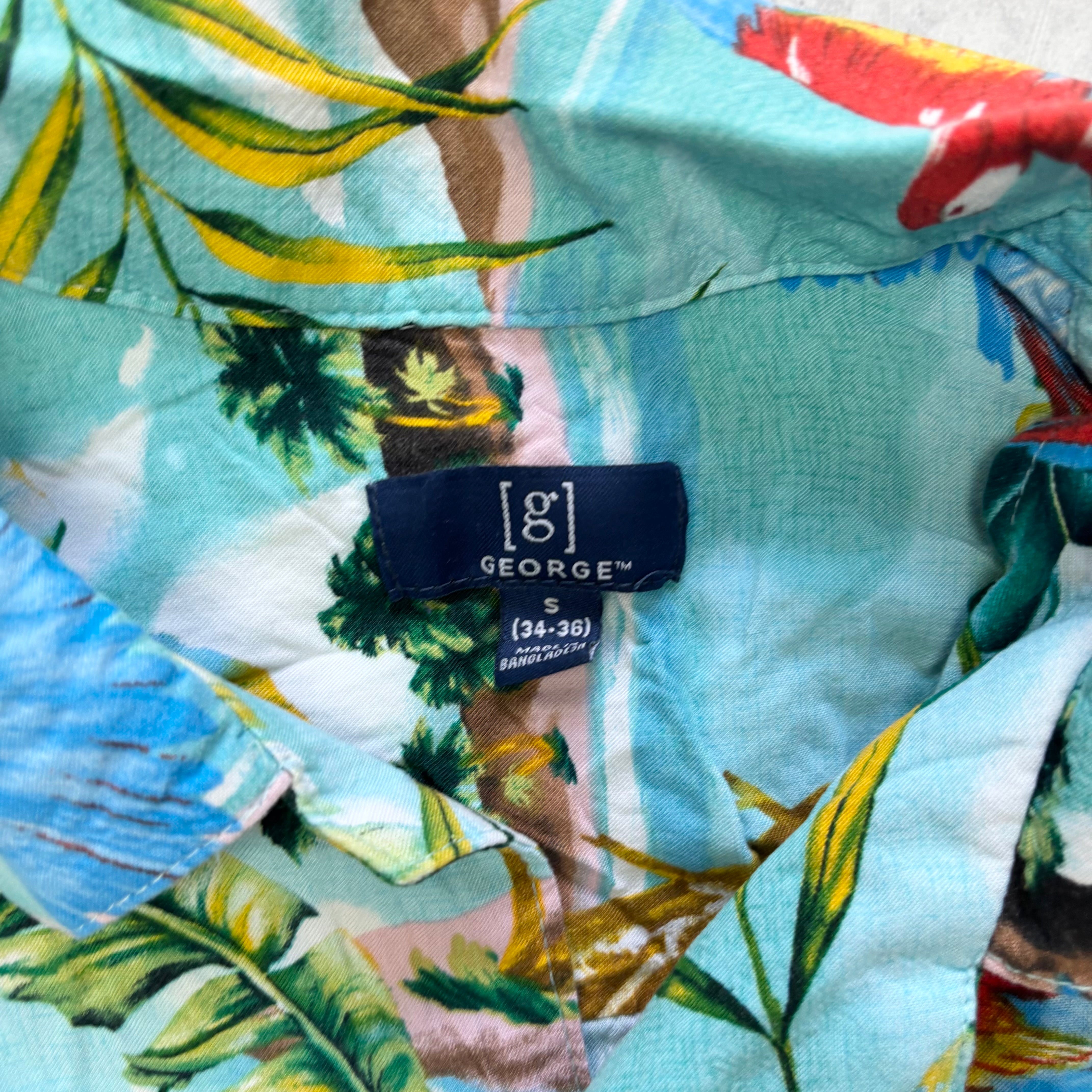 George Hawaiian Shirt Mens Small Blue Floral Aloha Short Sleeve Rayon (E)