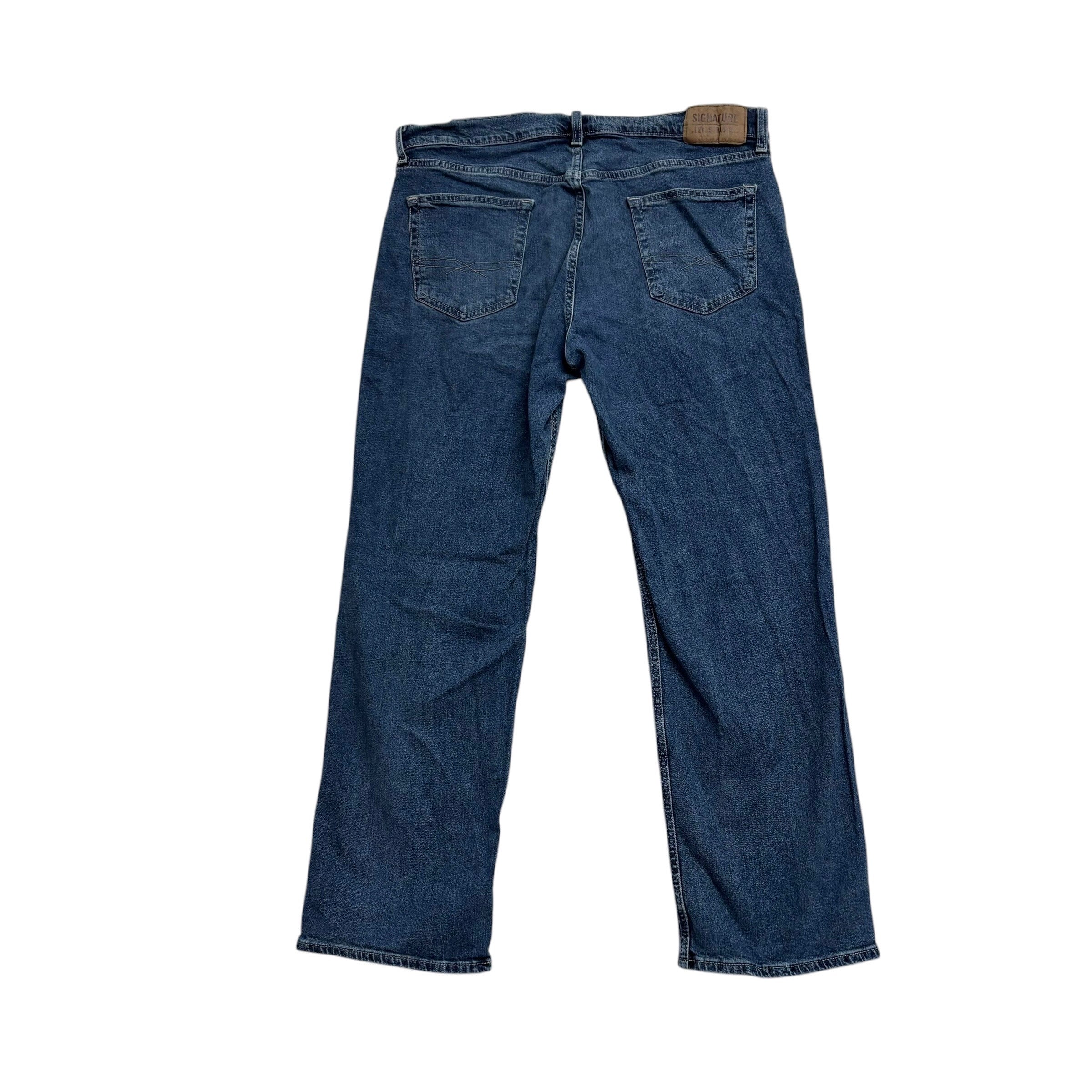 Levis Signature Jeans W36 L29 Mens Mid Blue Relaxed Straight Fit Stretch Denim (E)