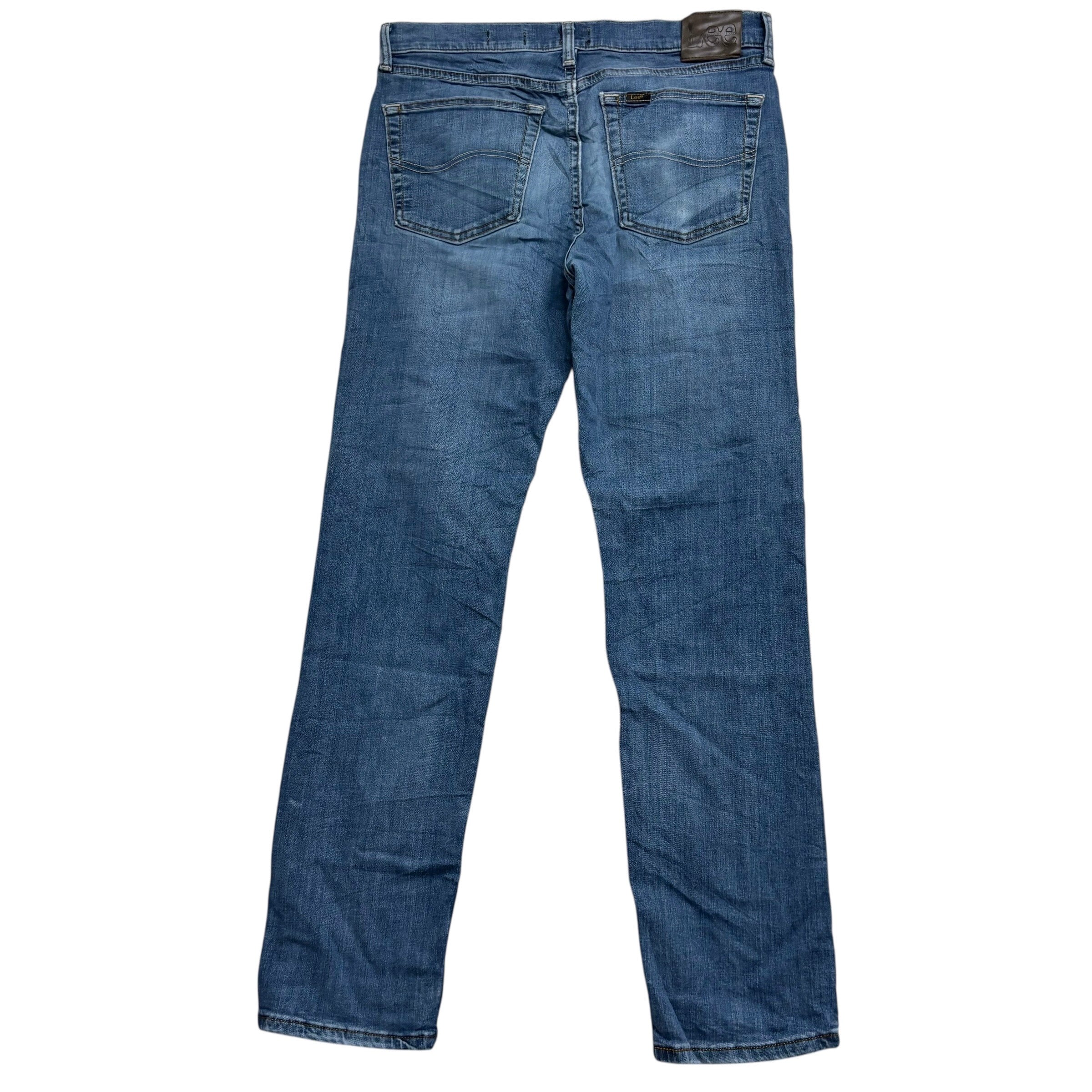 Lee Jeans W32 L32 Mens Mid Blue Slim Straight Classic Fit Stretch Denim