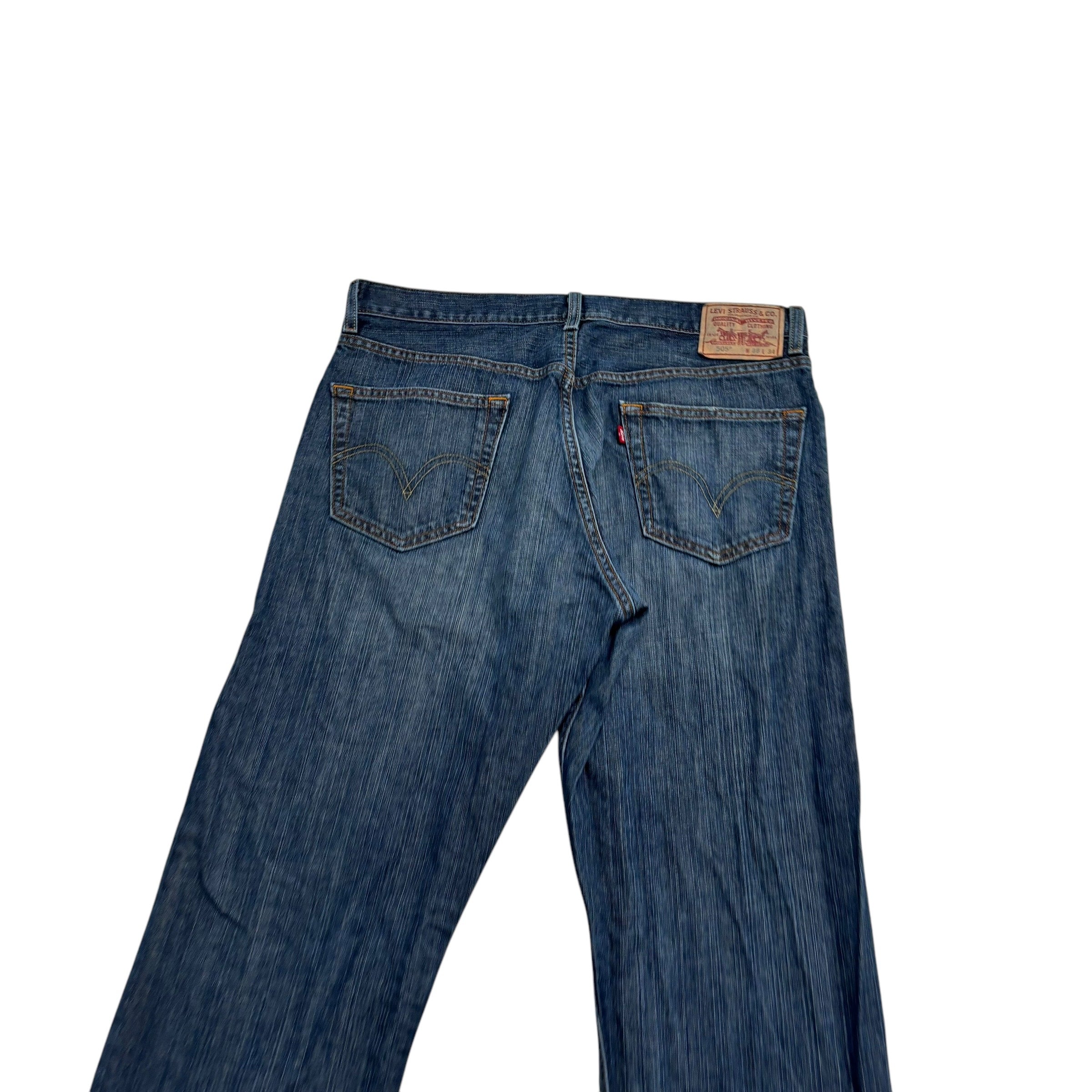 Levis 505 Jeans W36 L33 Mens Dark Blue Regular Straight Fit Vintage Denim (E)