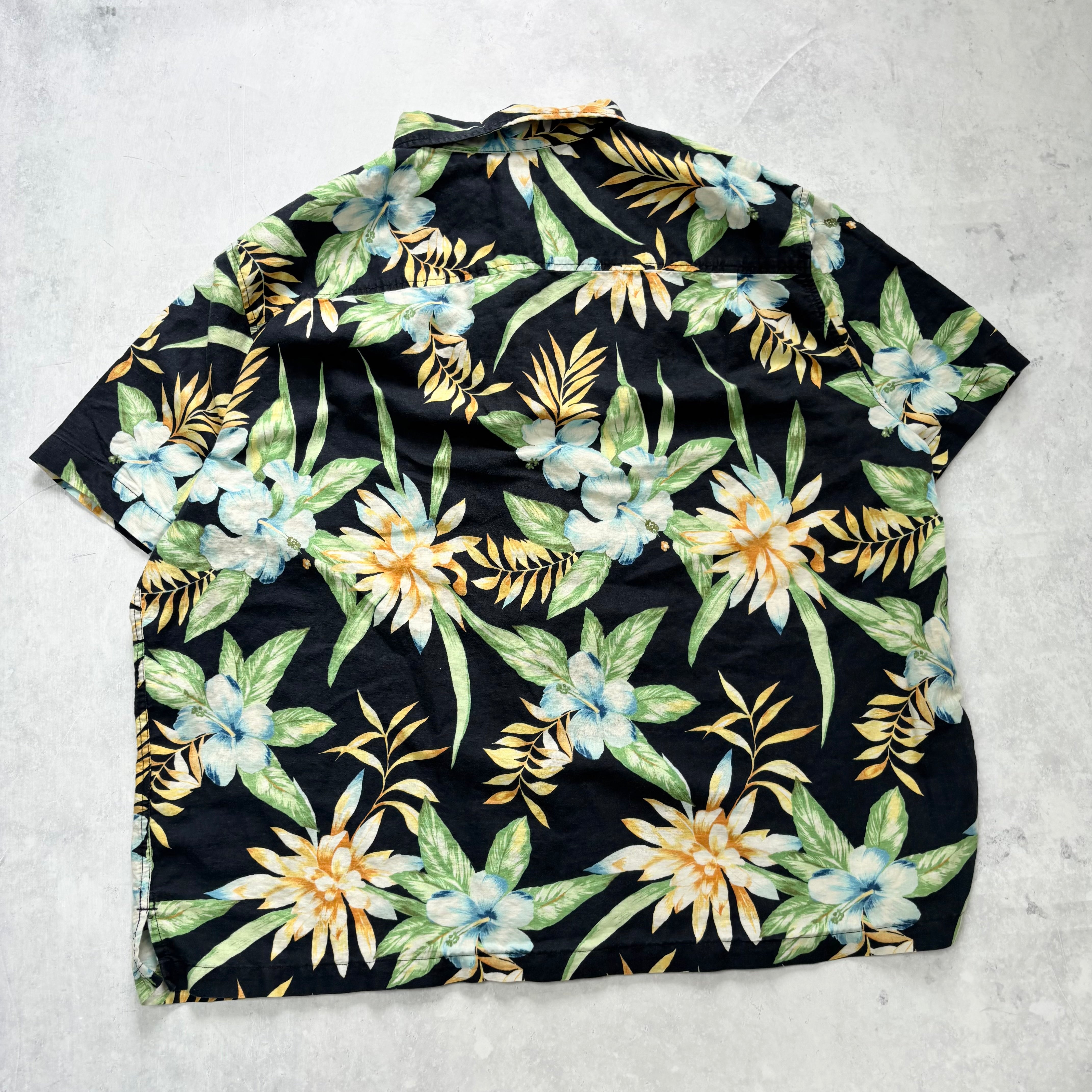 Vintage Hawaiian Shirt Mens 3XB 3XL Black Aloha Floral Short Sleeve Linen (E)