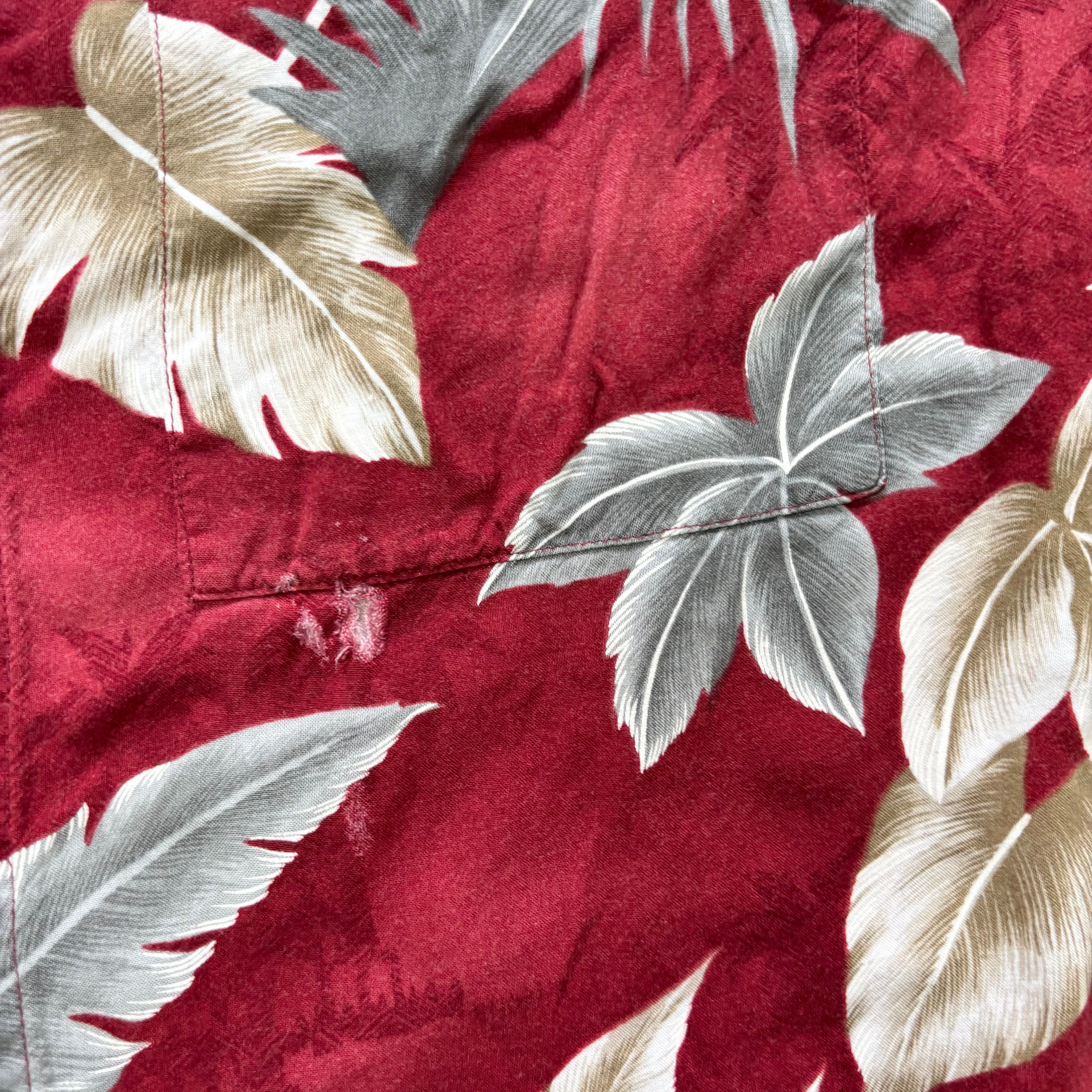 Hawaiian Shirt Mens Large Red Floral Aloha Short Sleeve Rayon Funky (F)