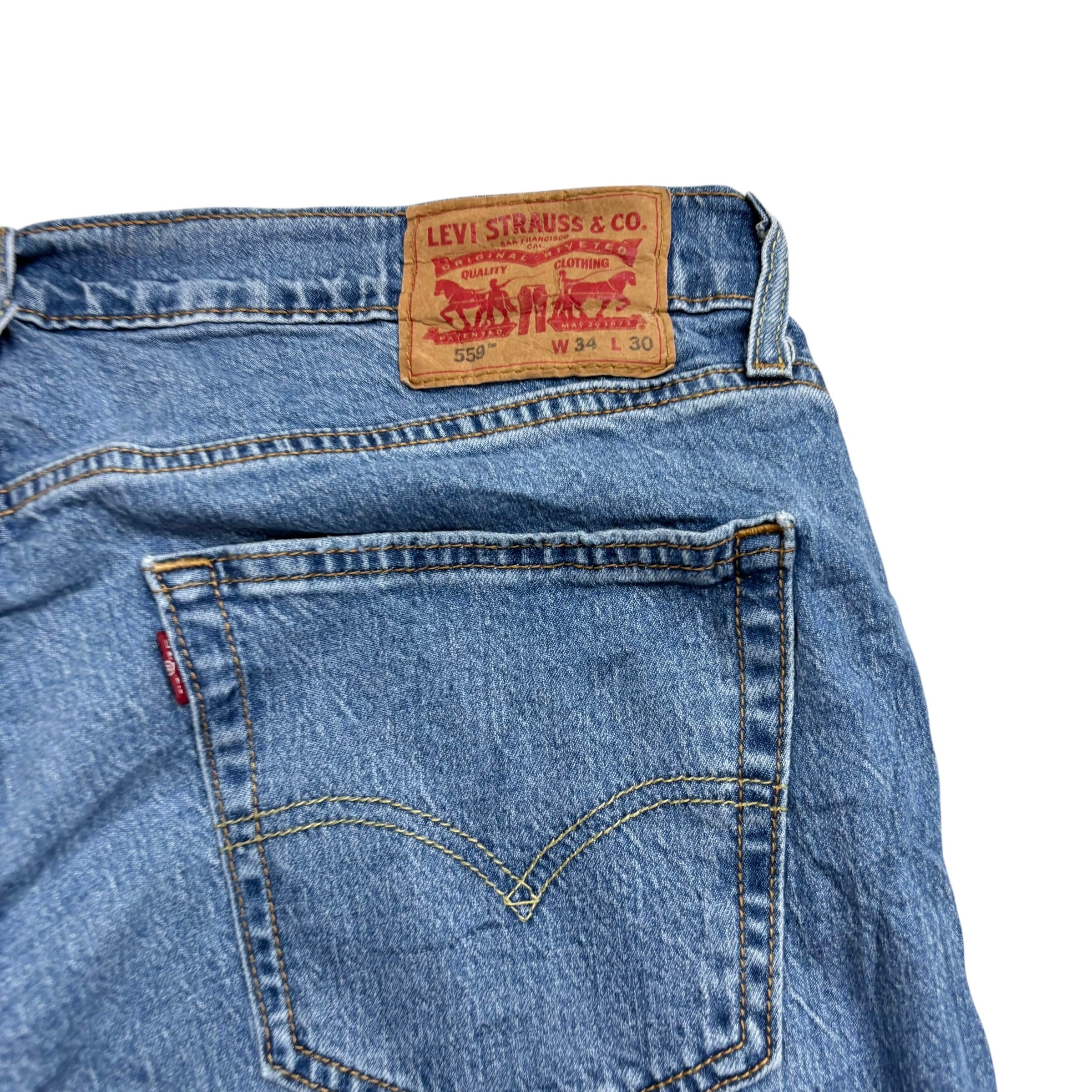 Levis 559 Jeans W36 L30 Mens Mid Blue Relaxed Straight Fit Stretch Denim (E)