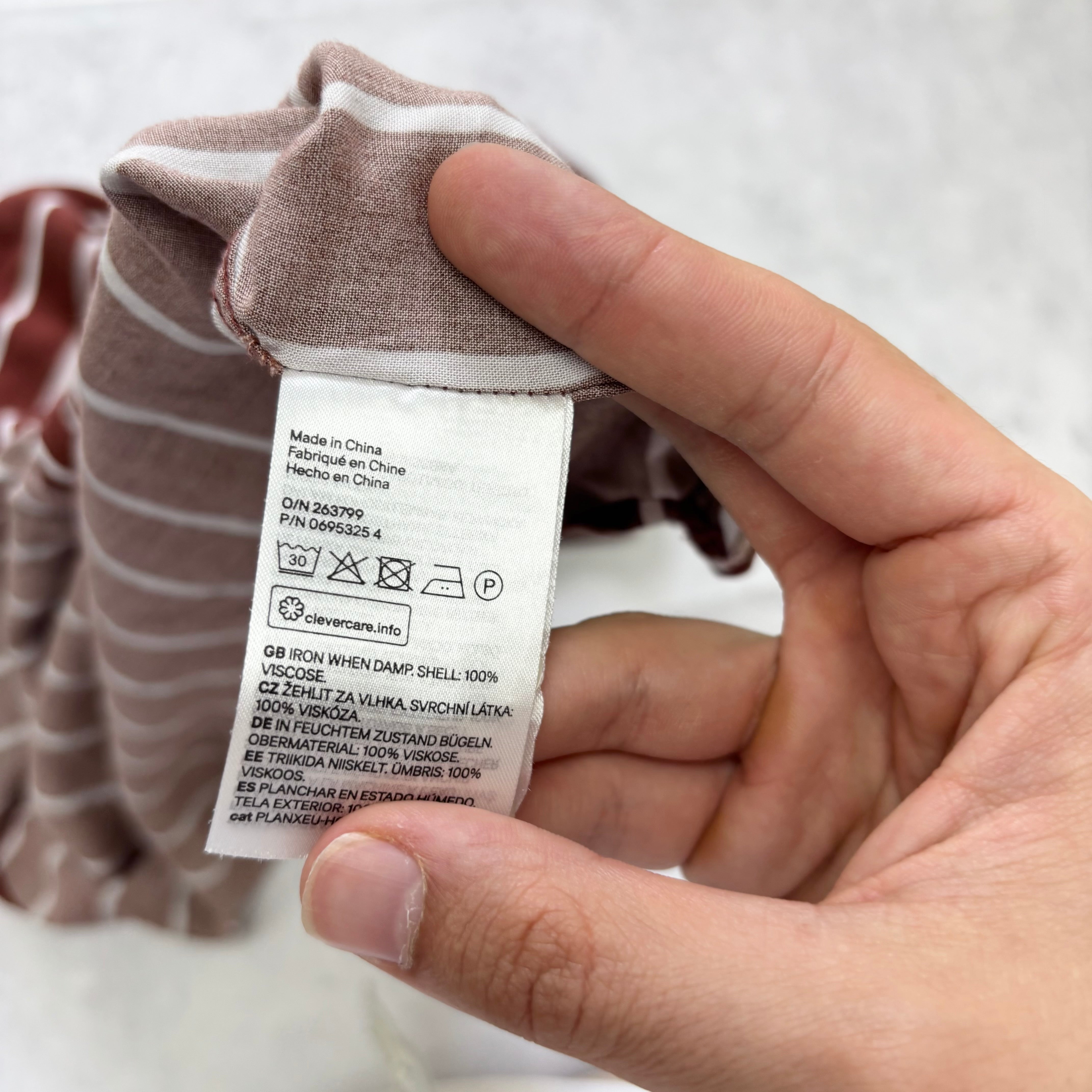 H&M Shirt Mens Large Brown Striped Long Sleeve Viscose (E)