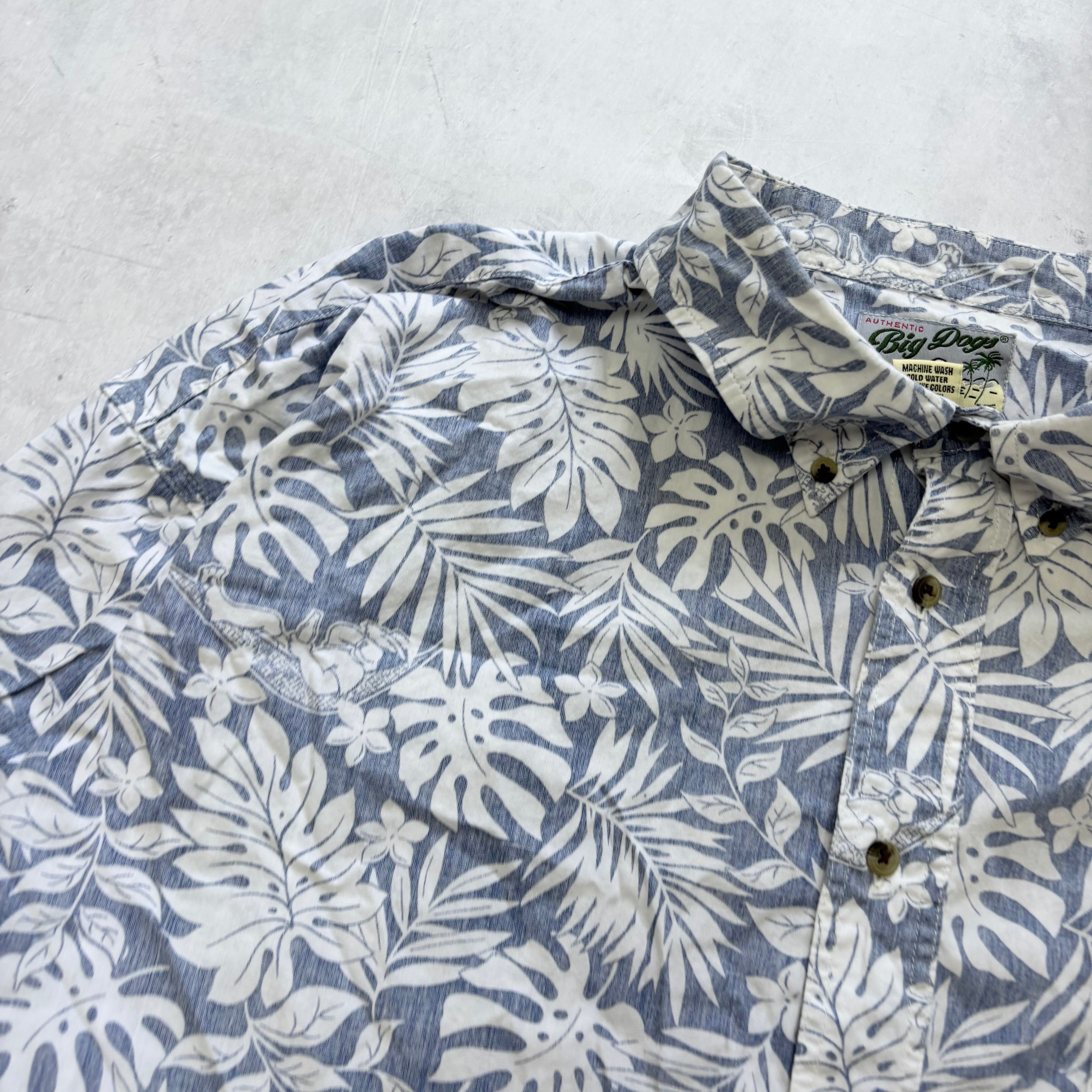 Vintage Hawaiian Shirt Mens XXL Blue Cotton Aloha Floral Short Sleeve (E)