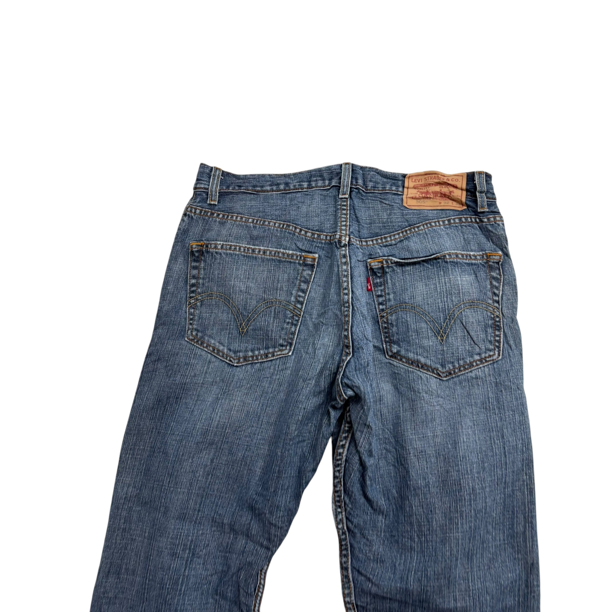 Levis 505 Jeans W32 L31 Mens Dark Blue Regular Straight Fit Vintage Denim (E)
