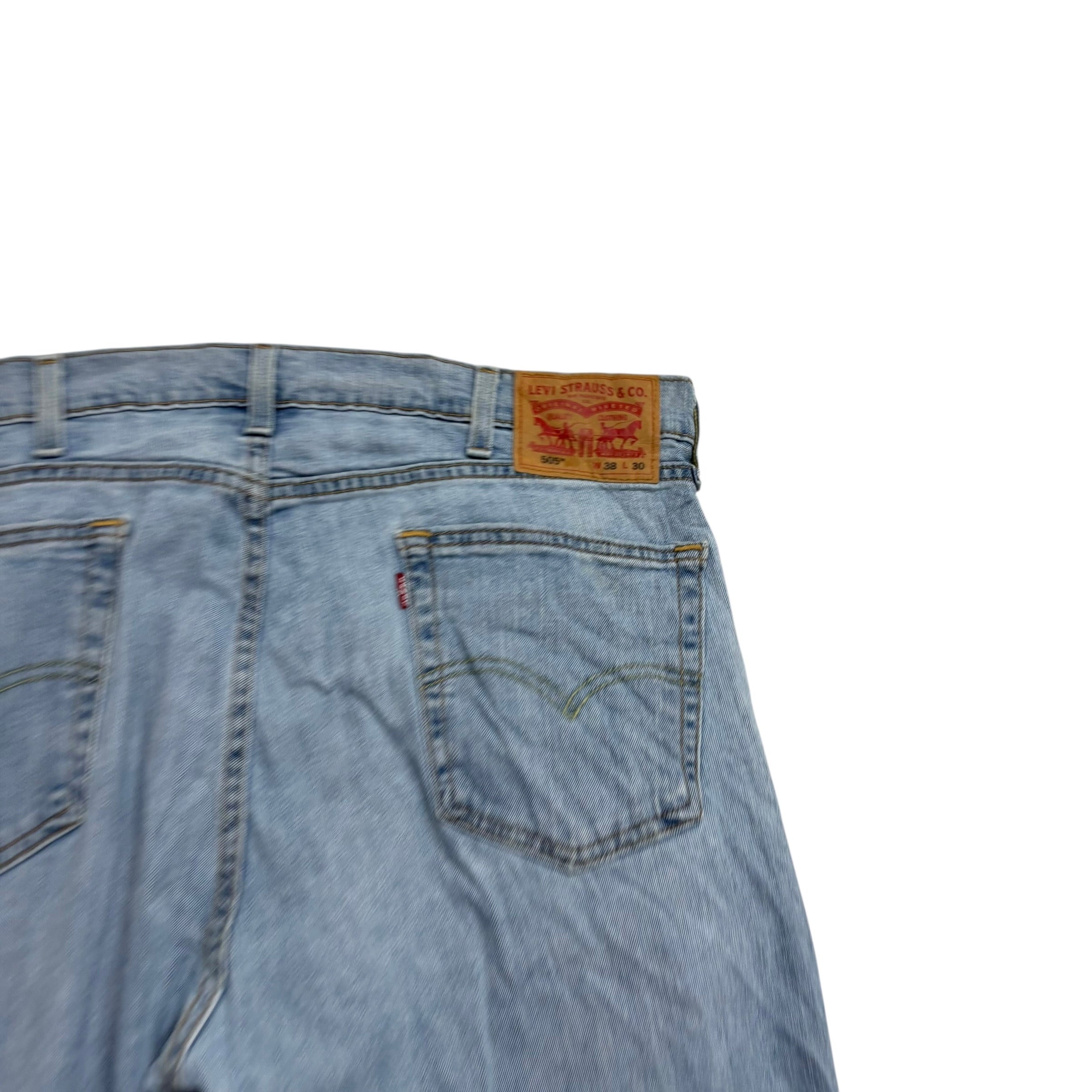 Levis 505 Jeans W38 L30 Mens Light Blue Regular Straight Fit Stretch Denim (E)