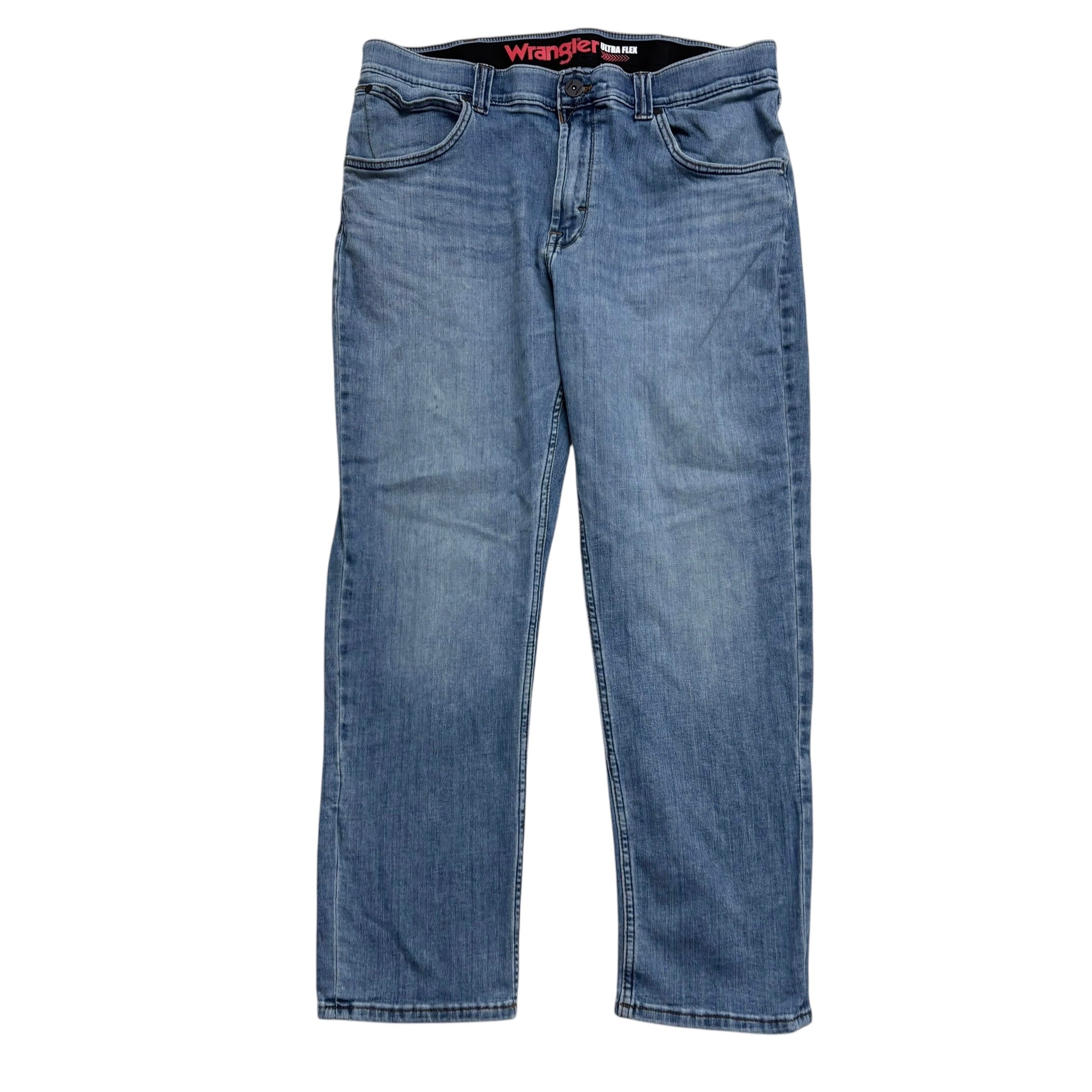 Wrangler Jeans W38 L30 Mens Mid Blue Regular Straight Fit Stretch Denim