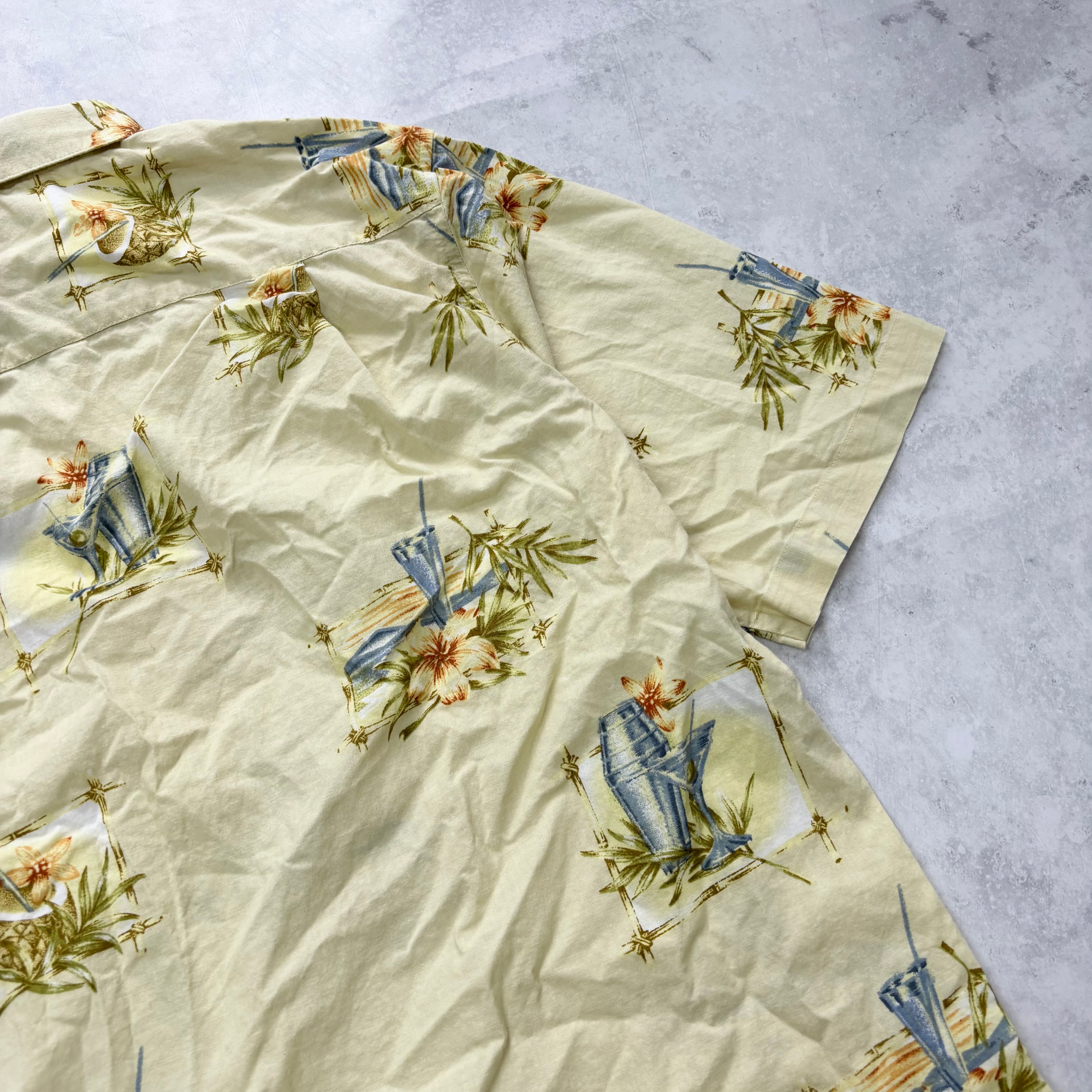 Vintage Hawaiian Shirt Mens Large Yellow Floral Aloha Short Sleeve Cotton (E)