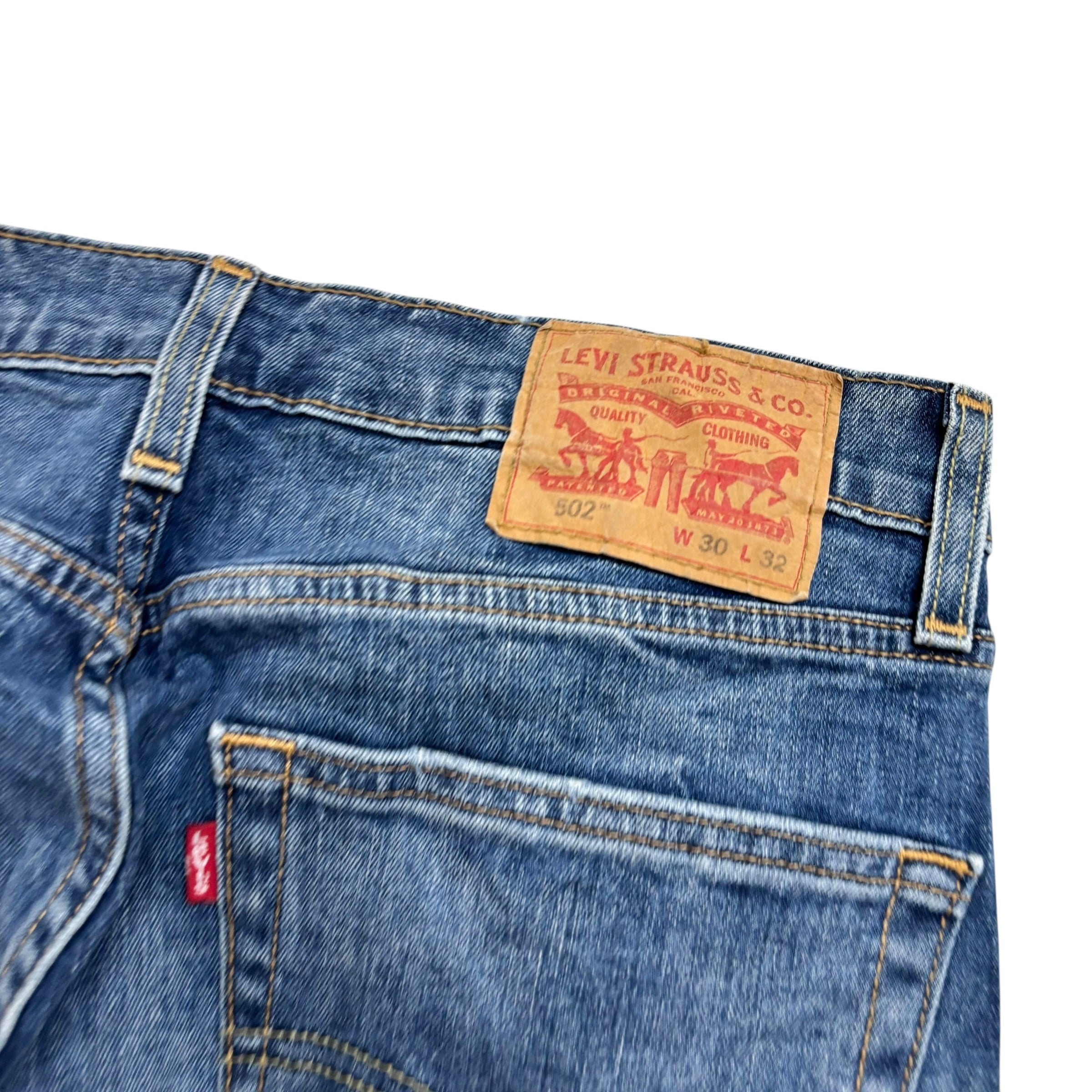 Levis 502 Jeans W30 L31 Mens Mid Blue Regular Tapered Fit Stretch Denim (E)