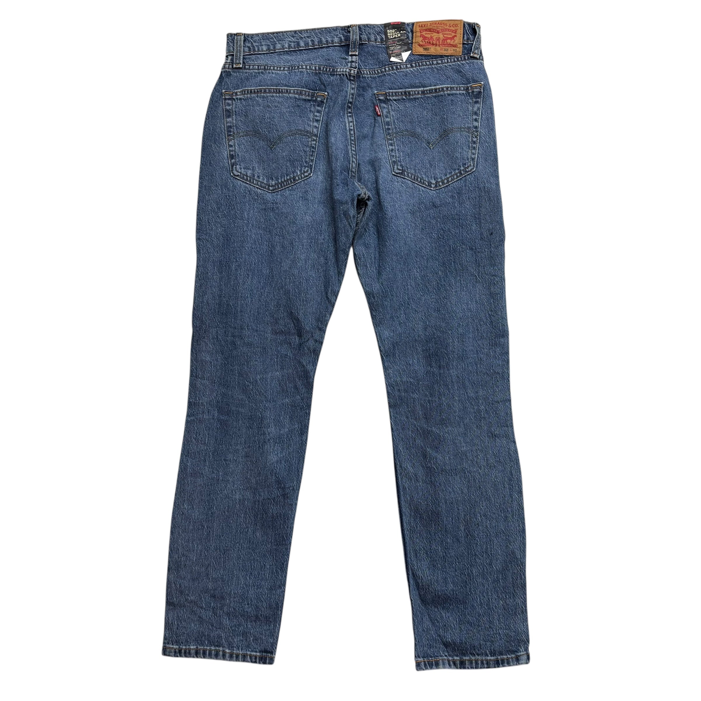 Levis 502 Jeans W32 L30 Mens Mid Blue Regular Tapered Fit Stretch Distressed (E)