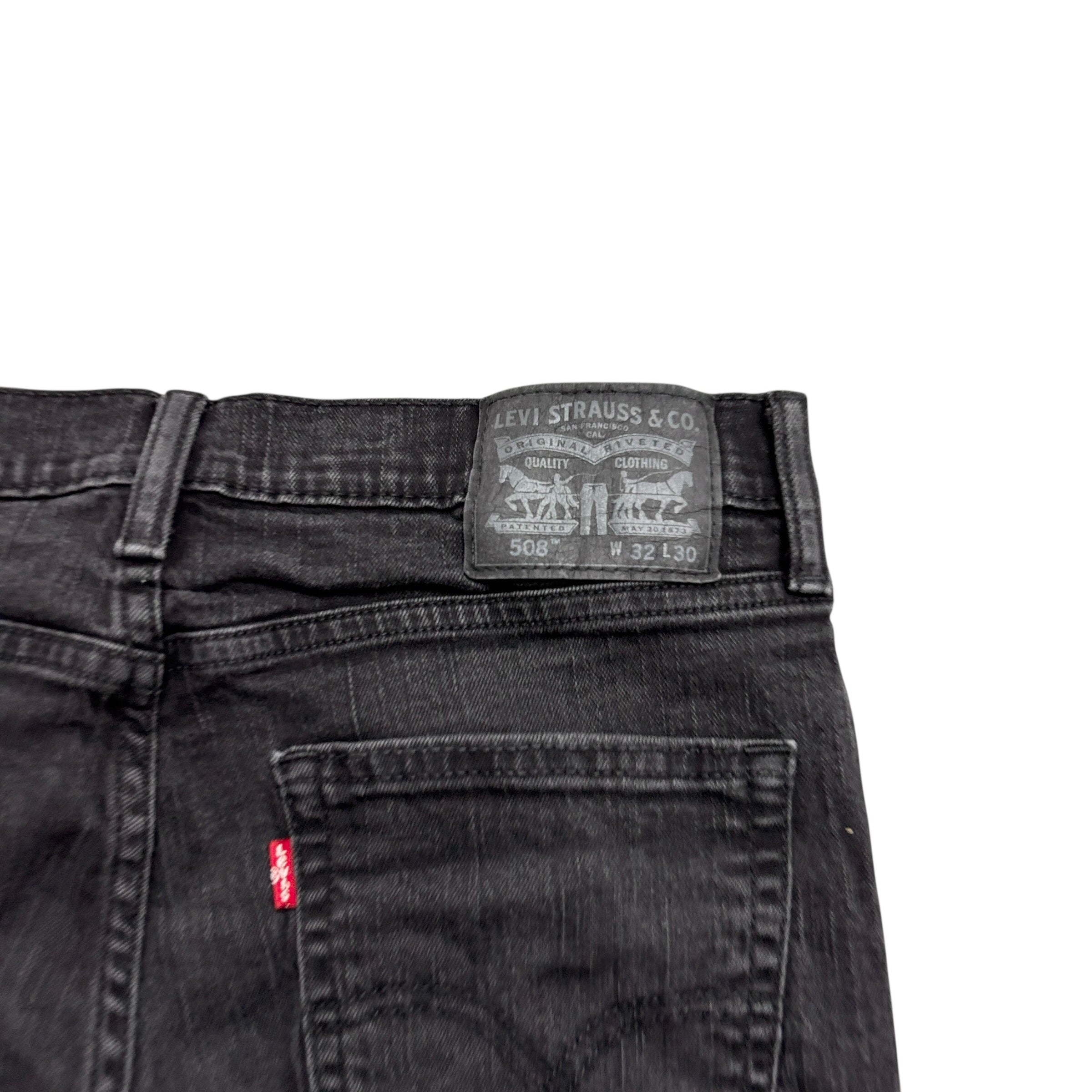 Levis 508 Jeans W32 L30 Mens Black Regular Tapered Fit Stretch Vintage Denim (E)