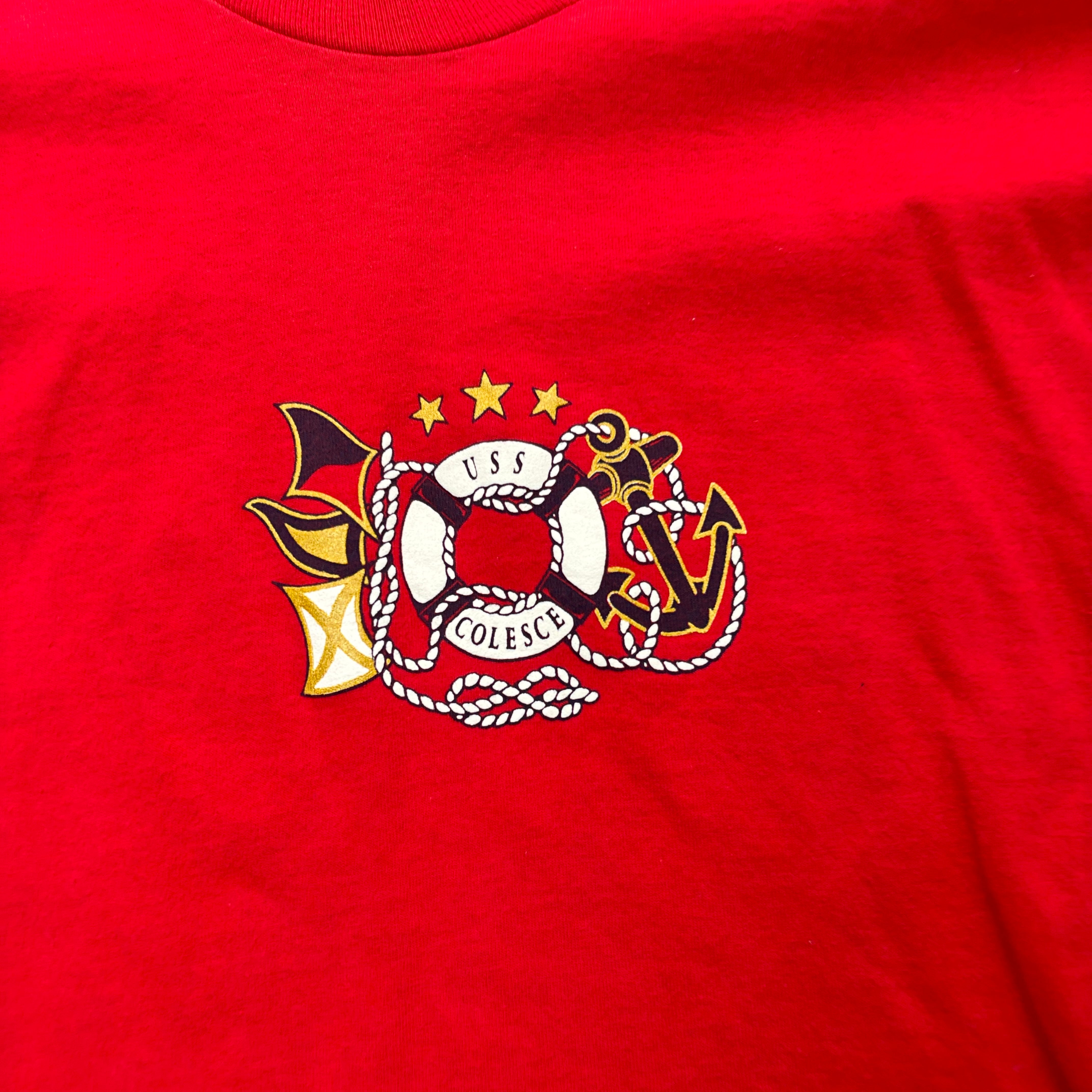 Vintage T Shirt Mens Large Red Single Stitch Graphic Print 90s Naval (E)