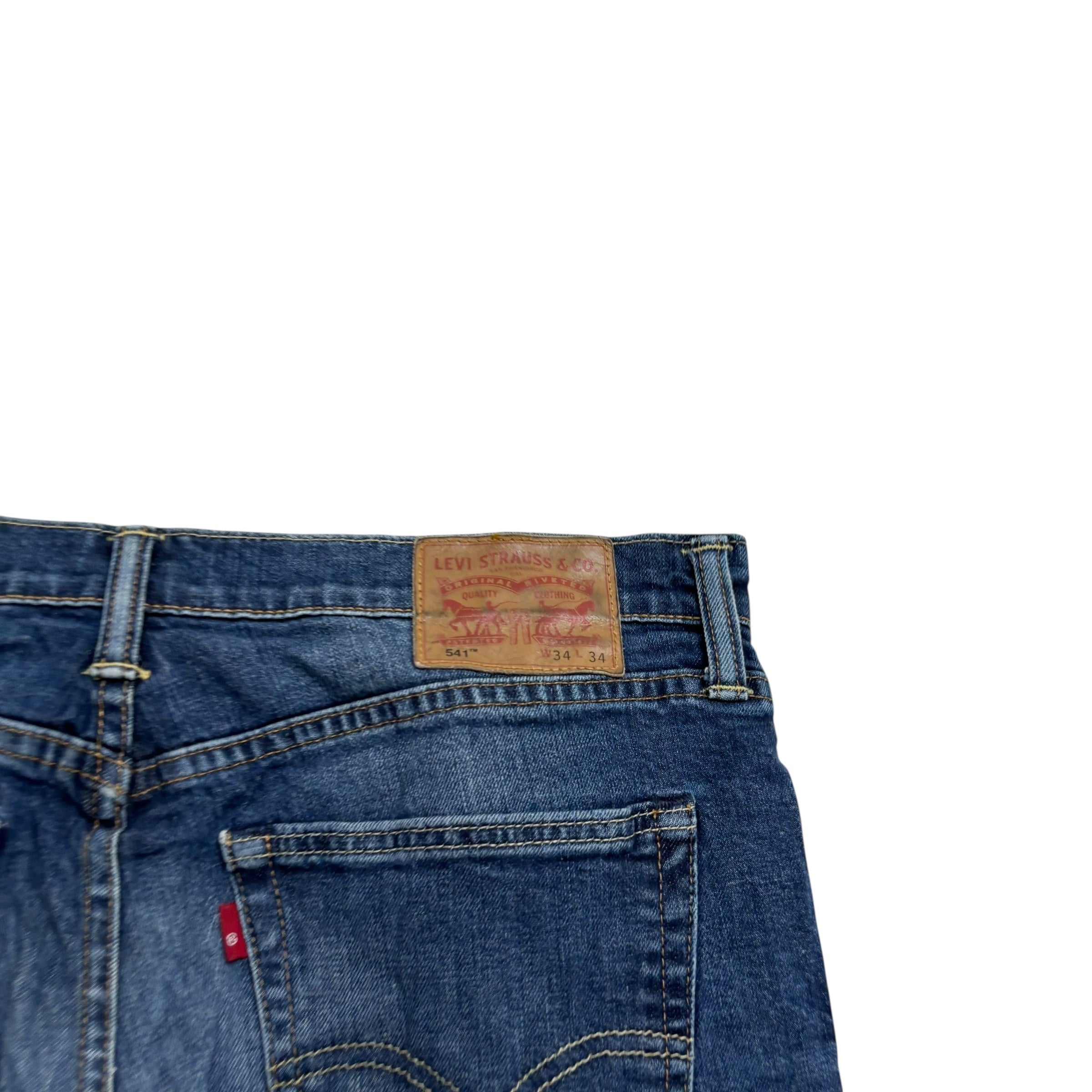 Levis 541 Jeans W34 L34 Mens Dark Blue Athletic Tapered Fit Stretch Denim (E)