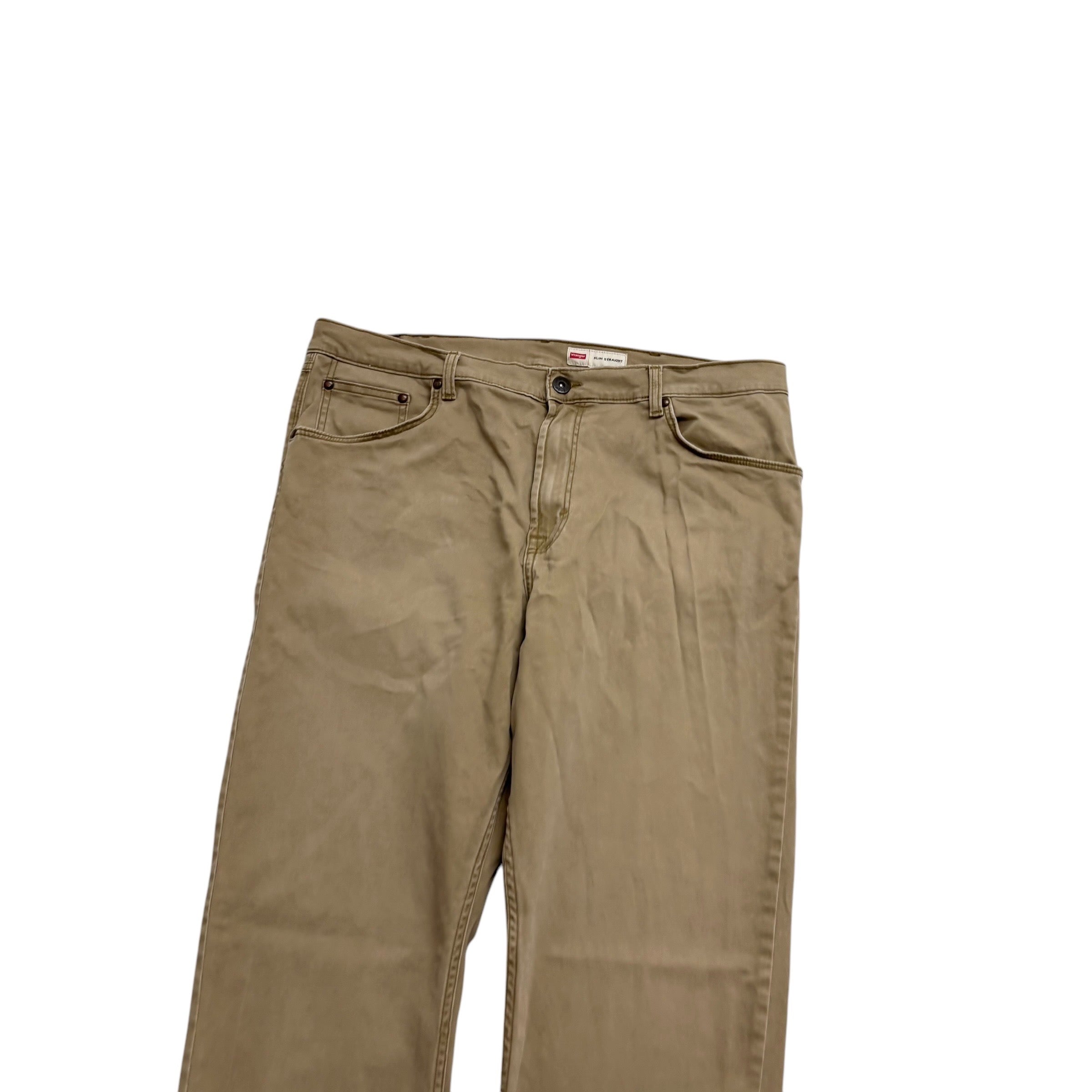 Wrangler Trousers W38 L32 Mens Tan Beige Slim Straight Fit Stretch Pants (E)