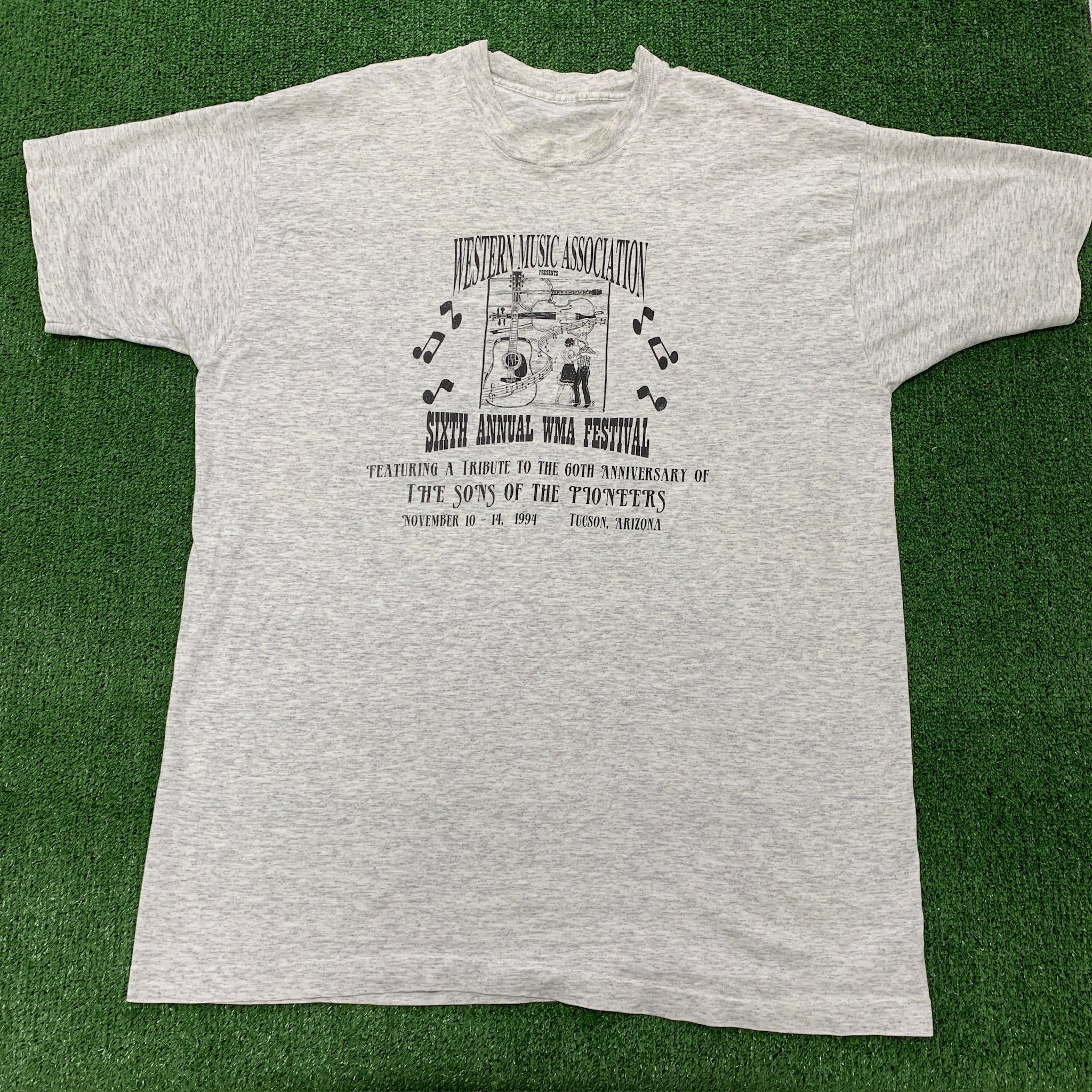 Vintage T Shirt Mens XL Grey Single Stitch Graphic Print 90s USA Western Music