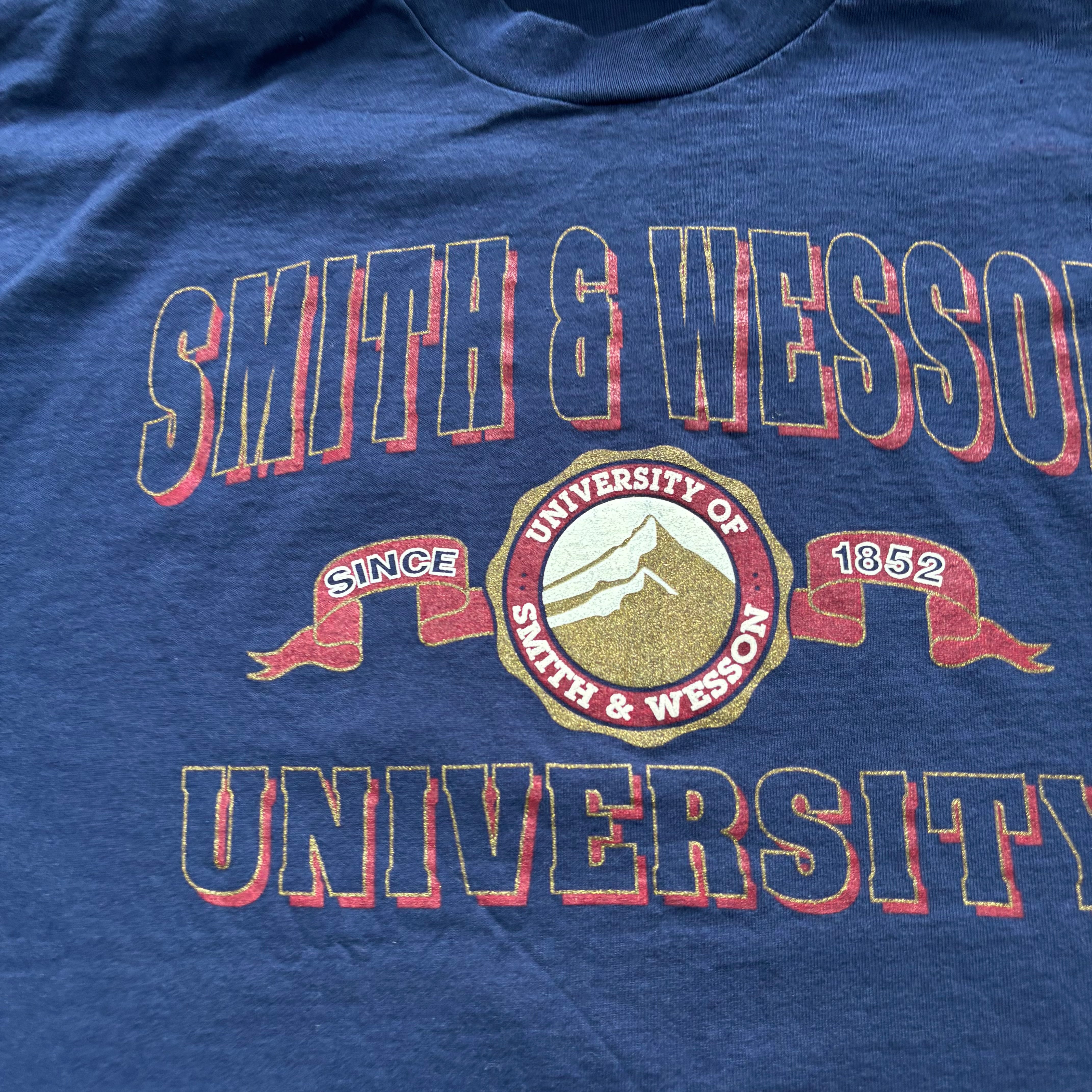 Vintage T Shirt Mens XL Navy Blue Single Stitch Graphic Print 90s College (E)