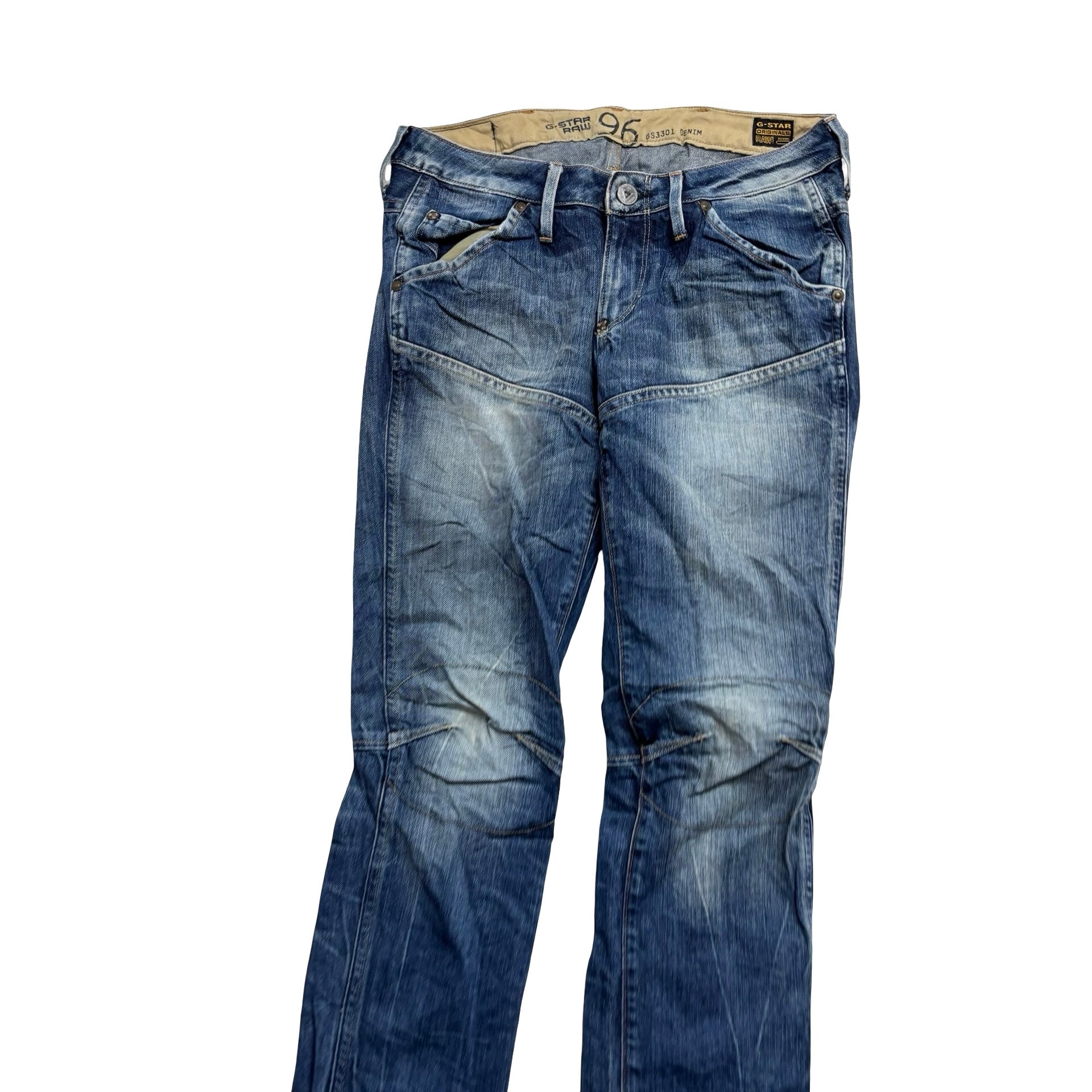 G Star Elwood Jeans W27 L32 Mens Mid Blue Tapered Fit Denim (E)