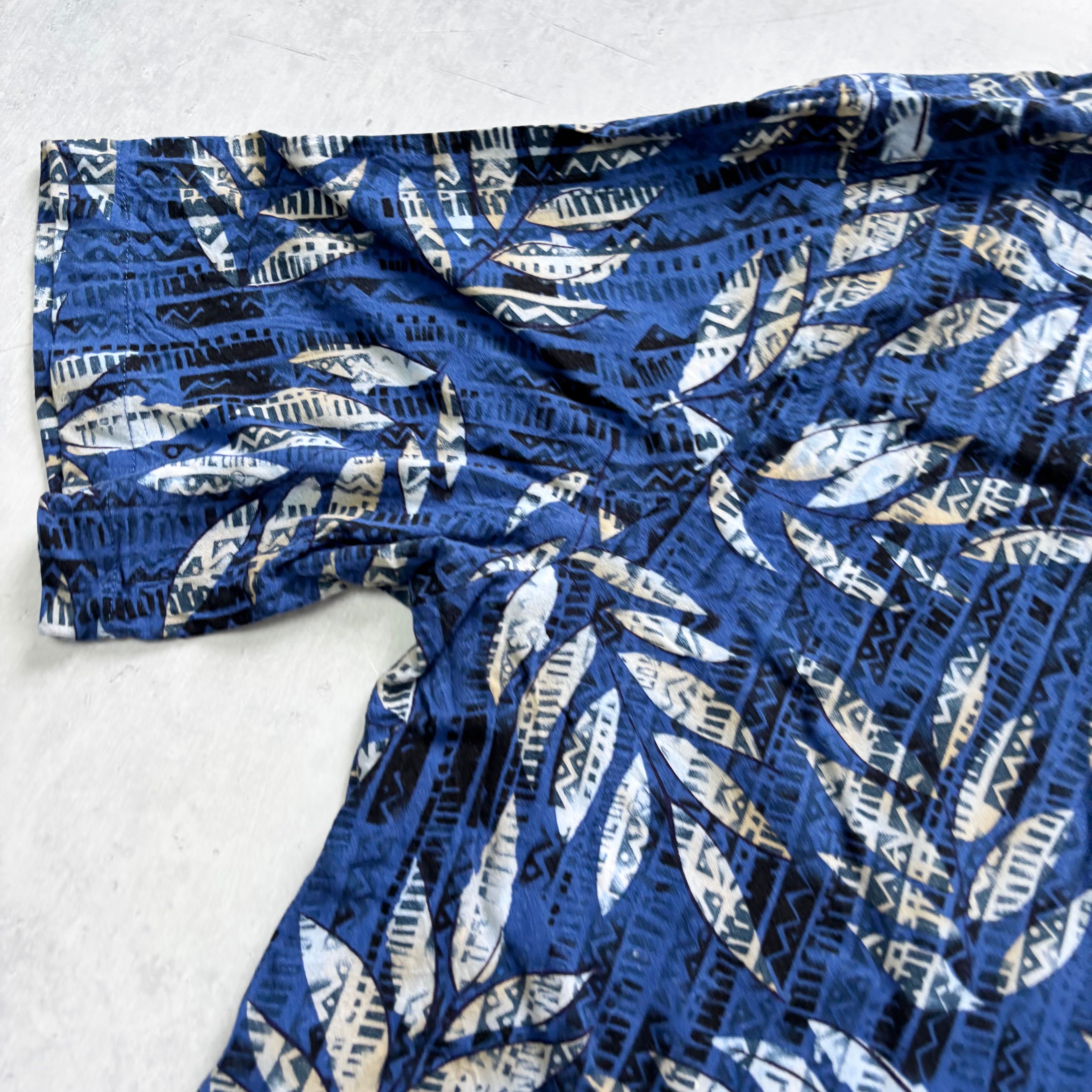 Vintage Hawaiian Shirt Mens Large Blue Floral Aloha Short Sleeve Rayon (E)
