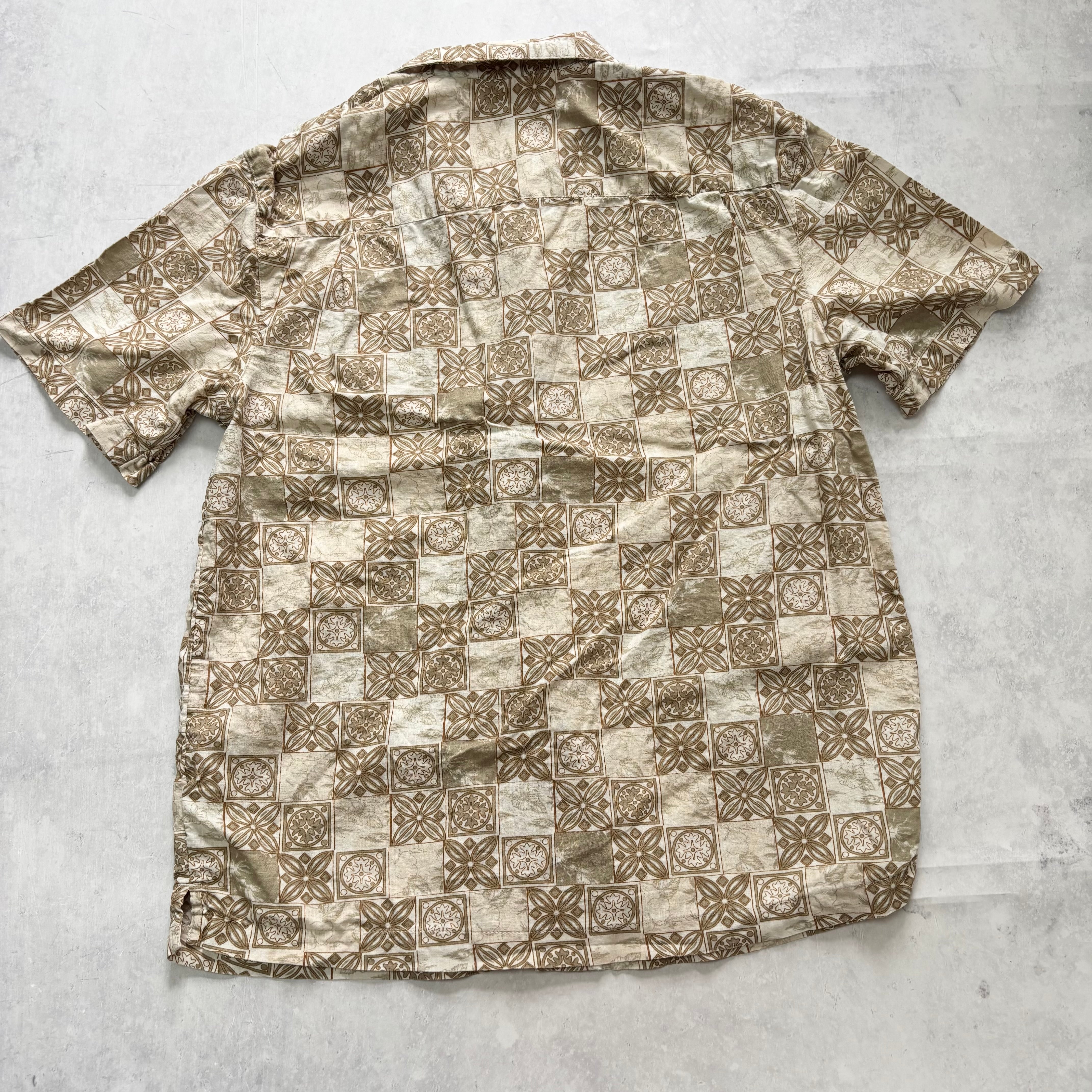 Hawaiian Shirt Mens Large Floral Aloha Short Sleeve Linen Blend (E)