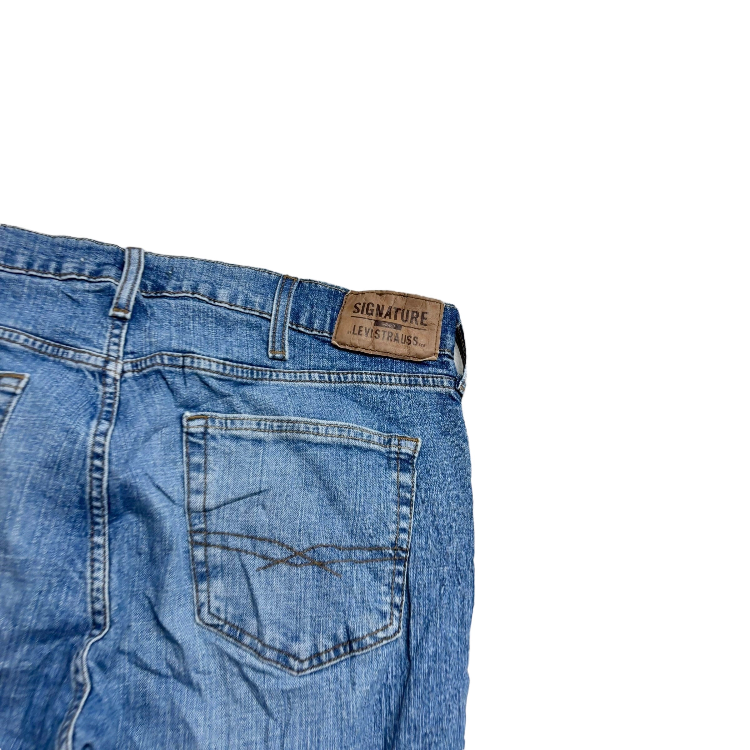 Levis Signature Jeans W34 L34 Mens Mid Blue Regular Bootcut Fit Stretch Denim (E)