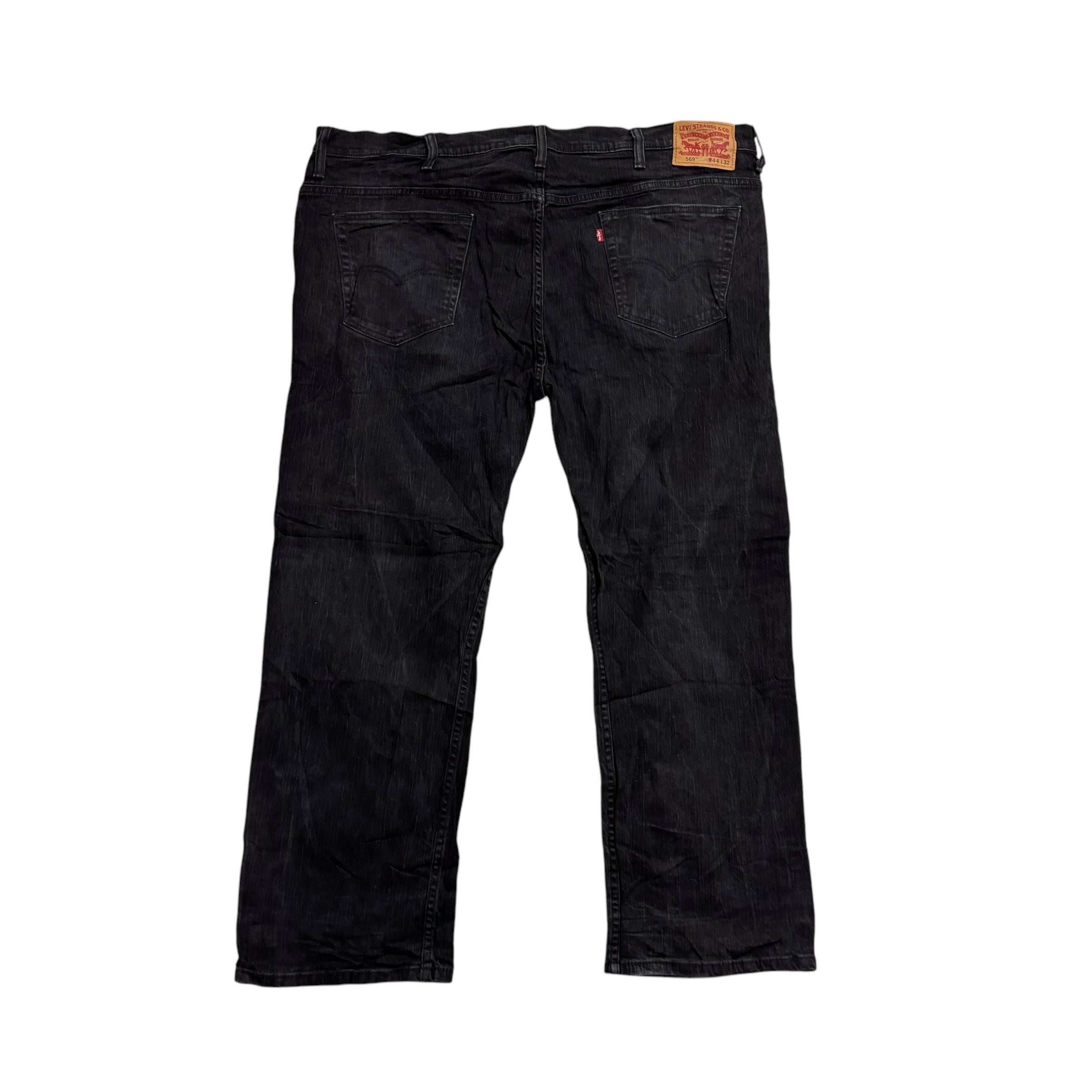 Levis 569 Jeans W44 L30 Mens Black Relaxed Straight Fit Stretch Denim