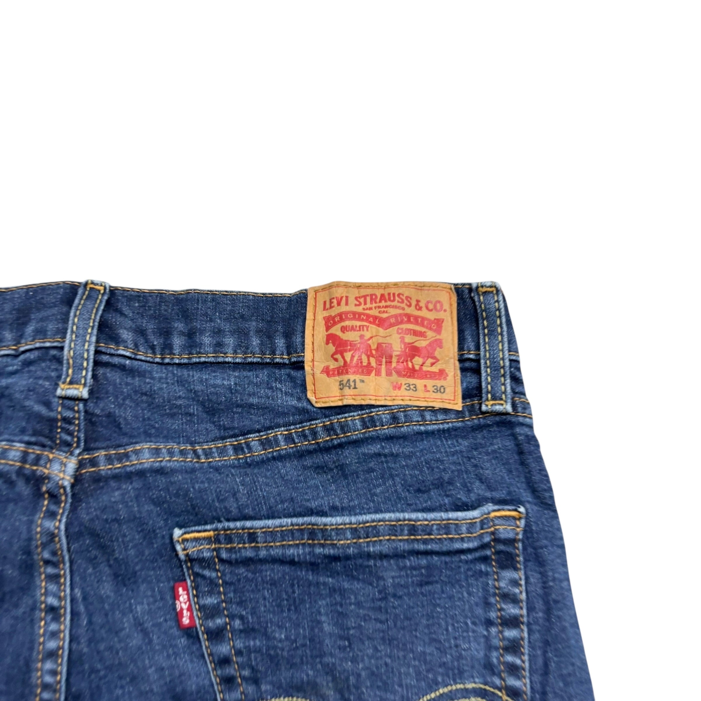 Levis 541 Jeans W33 L29 Mens Dark Blue Athletic Tapered Fit Stretch Denim (E)