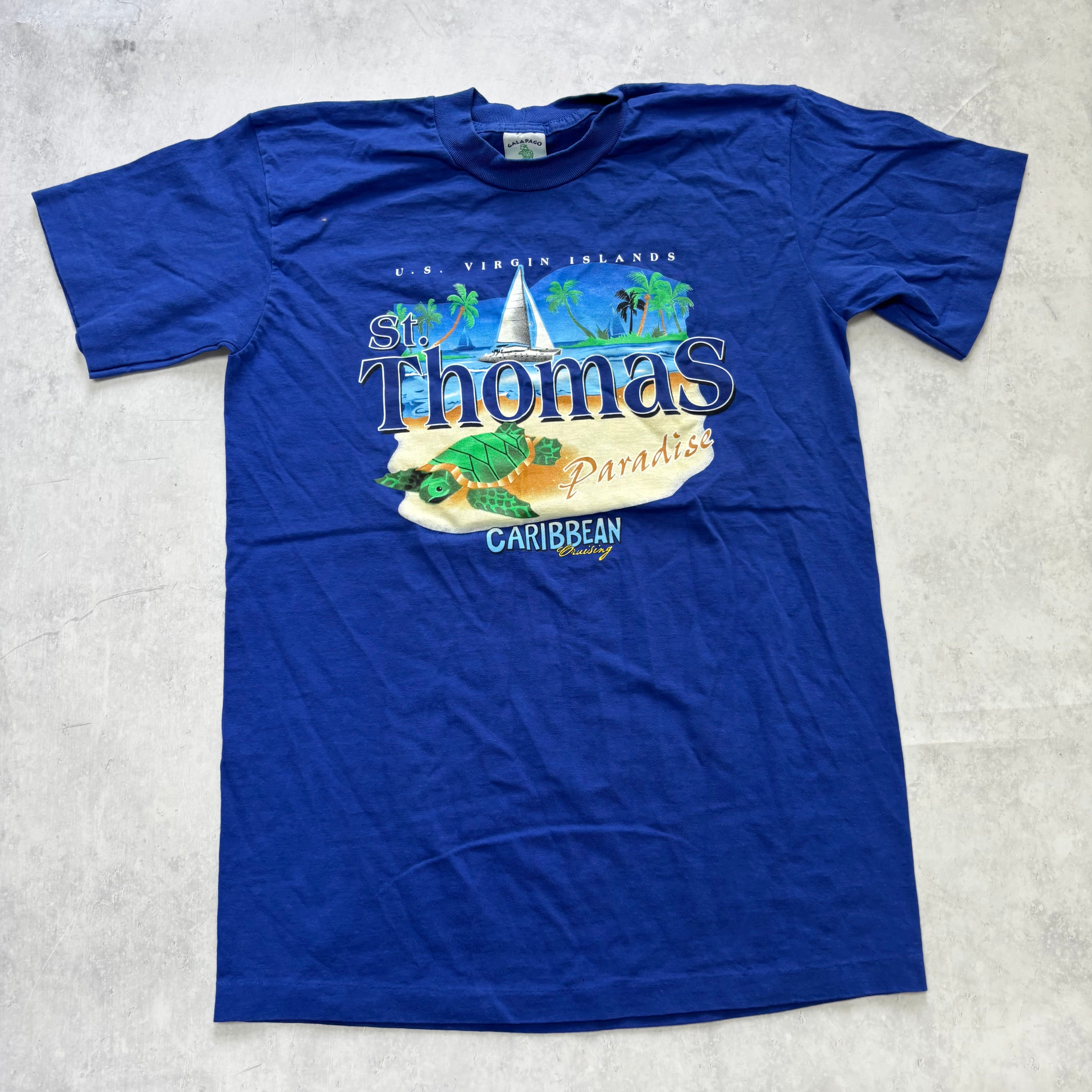 Vintage T Shirt Mens Medium Blue Single Stitch Graphic Print 90s Tourist (E)