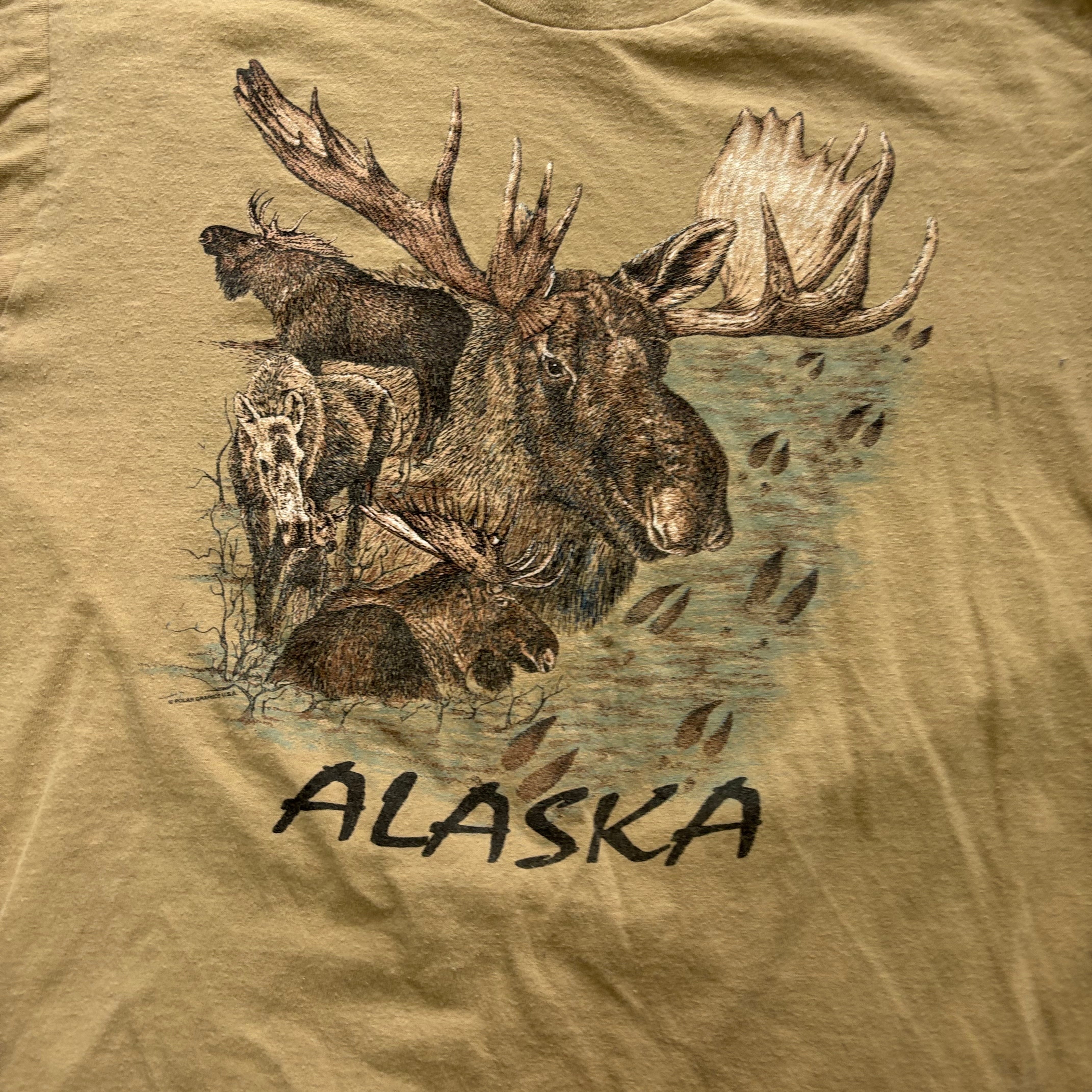 Vintage T Shirt Mens Large Brown Single Stitch Graphic Print 90s Nature