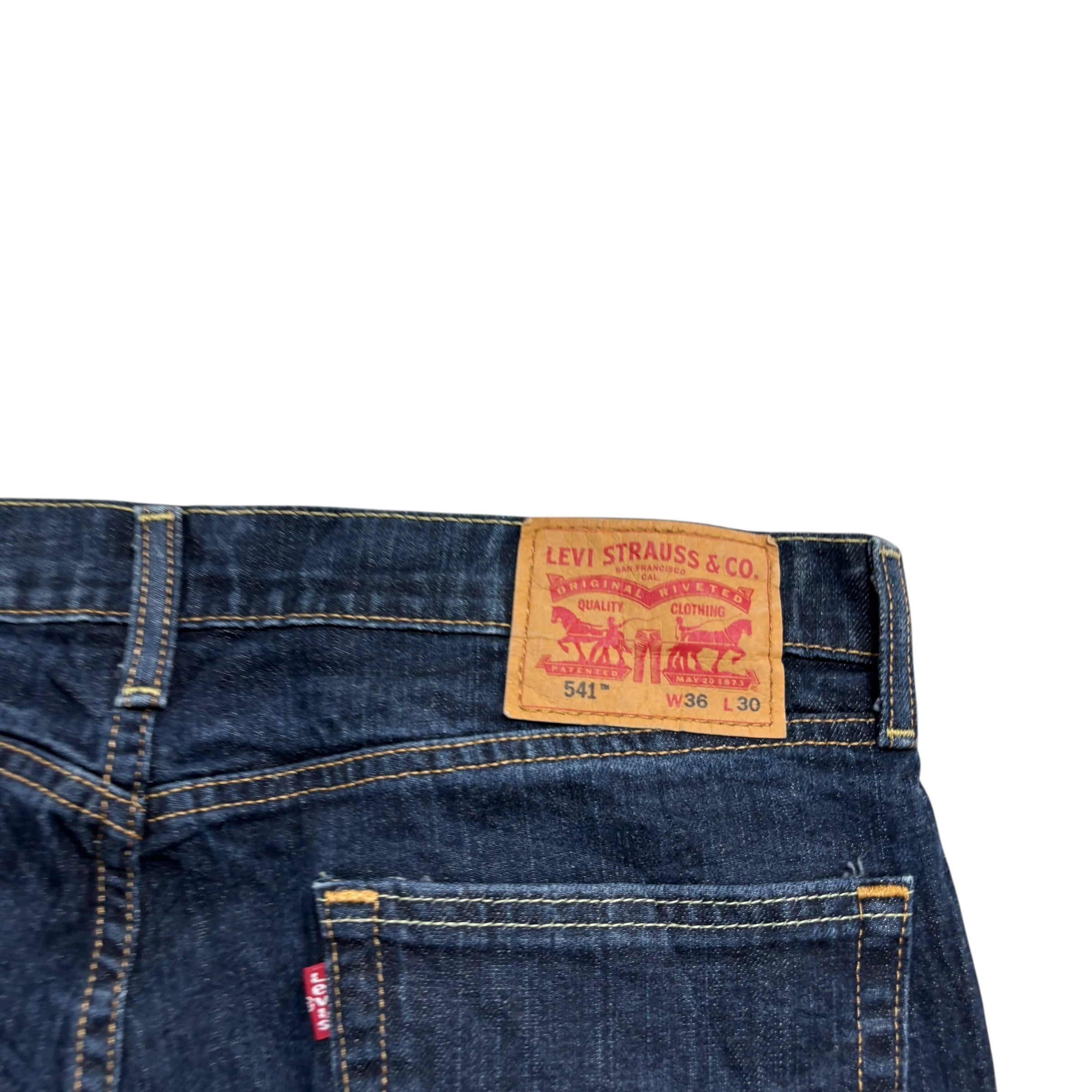 Levis 541 Jeans W36 L29 Mens Dark Blue Athletic Tapered Fit Stretch Denim (E)