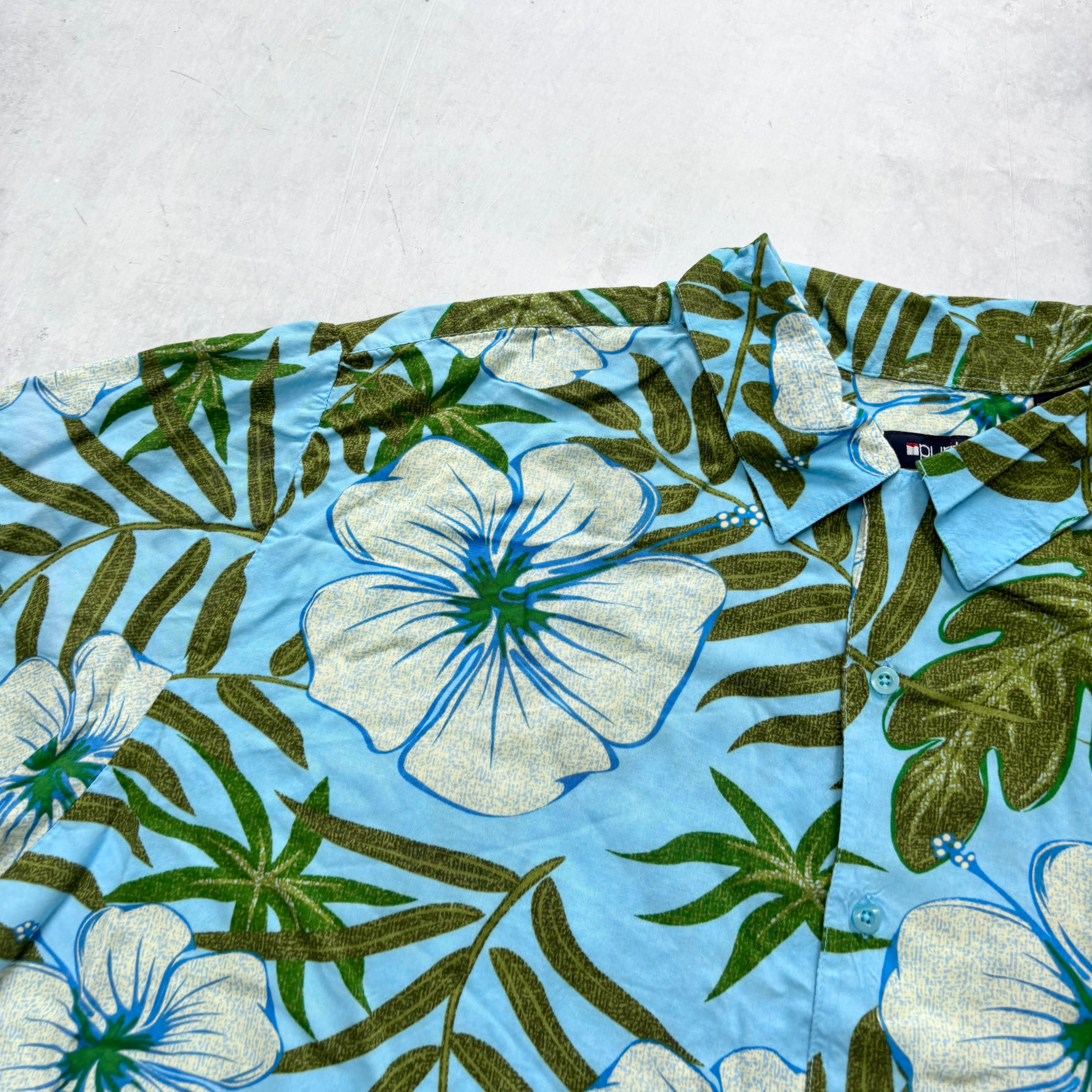 Vintage Hawaiian Shirt Mens 3XL Blue Floral Aloha Short Sleeve Rayon (E)