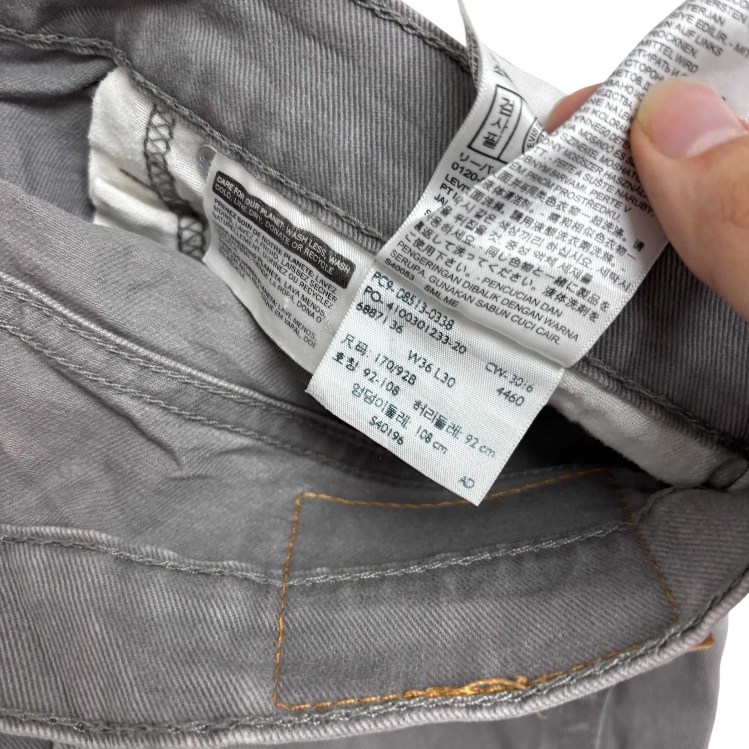 Levis 513 Jeans W36 L30 Mens Grey Slim Straight Fit Stretch Denim (E)