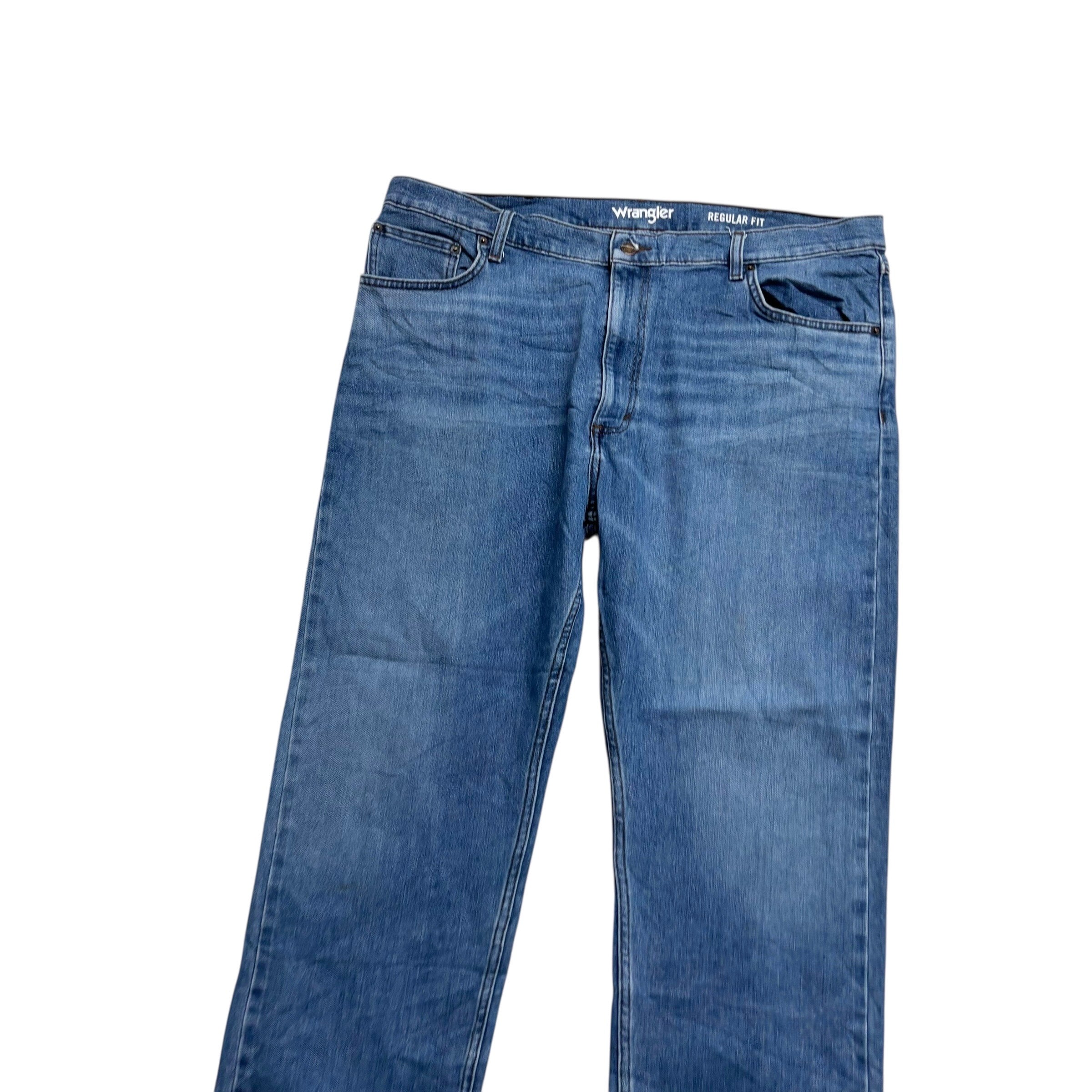 Wrangler Jeans W42 L30 Mens Mid Blue Regular Straight Fit Stretch Denim