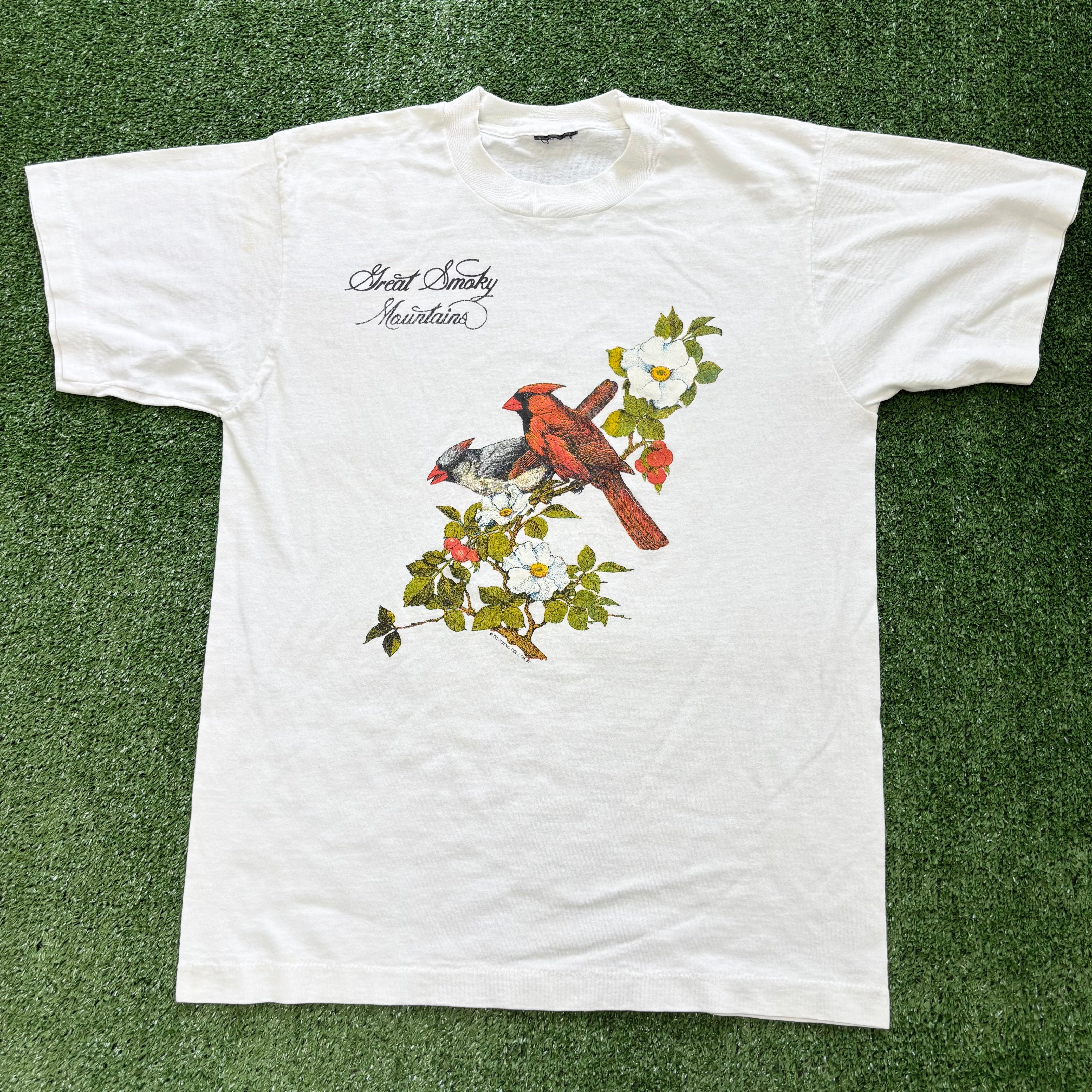 Vintage T Shirt Mens XS White Single Stitch Graphic Print 80s Birds