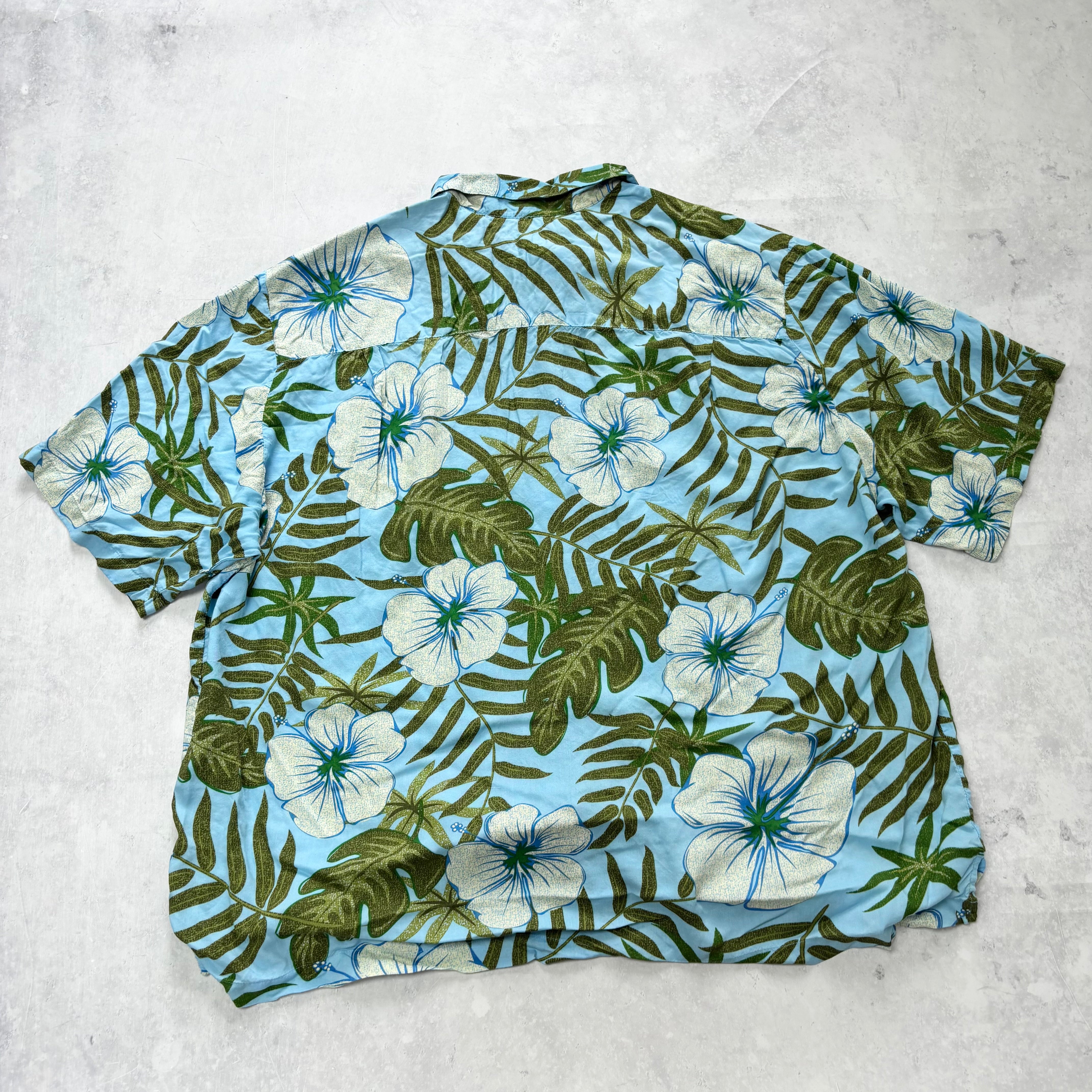 Vintage Hawaiian Shirt Mens 3XL Blue Floral Aloha Short Sleeve Rayon (E)