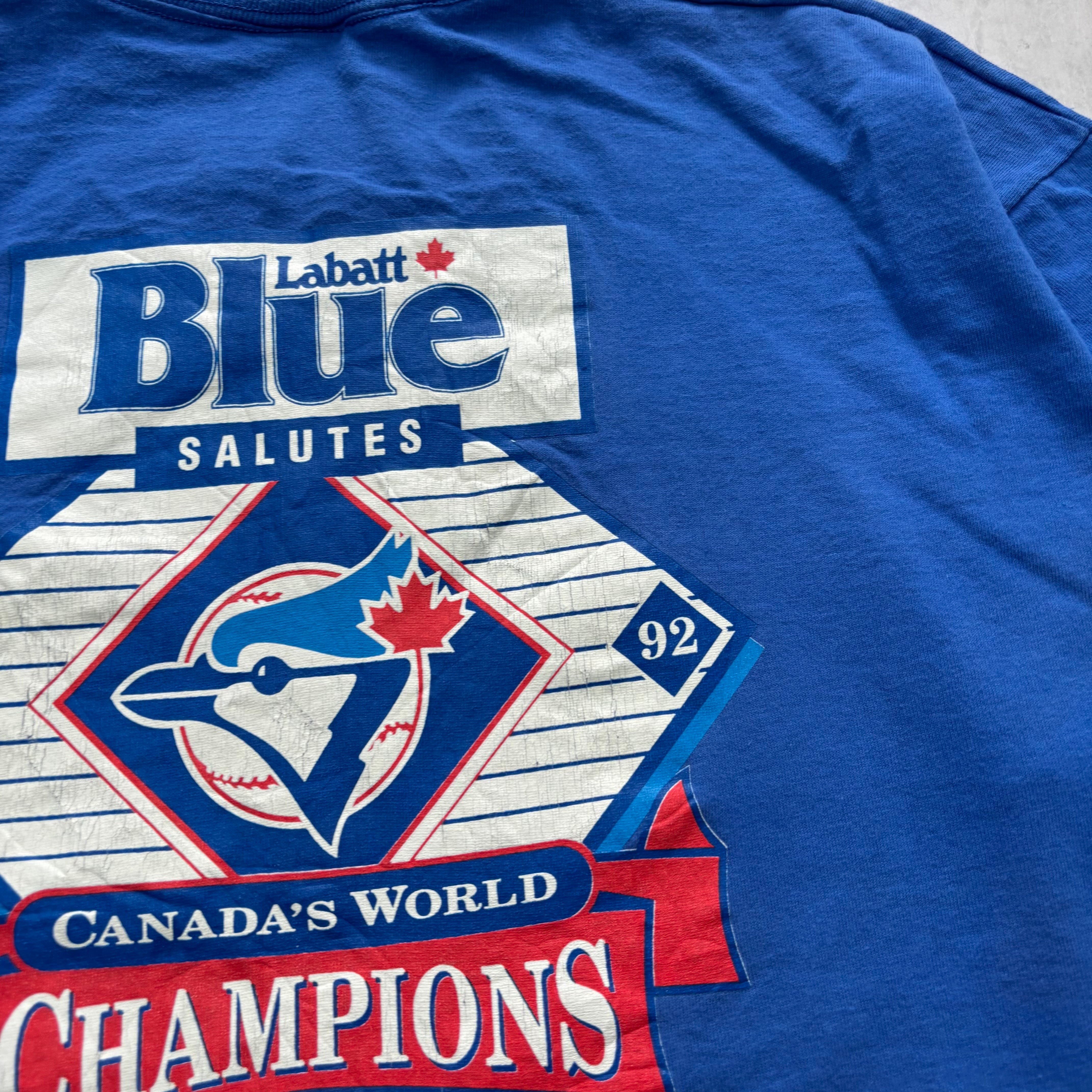 Vintage T Shirt Mens XL Blue Single Stitch Graphic Print 90s USA Beer (E)