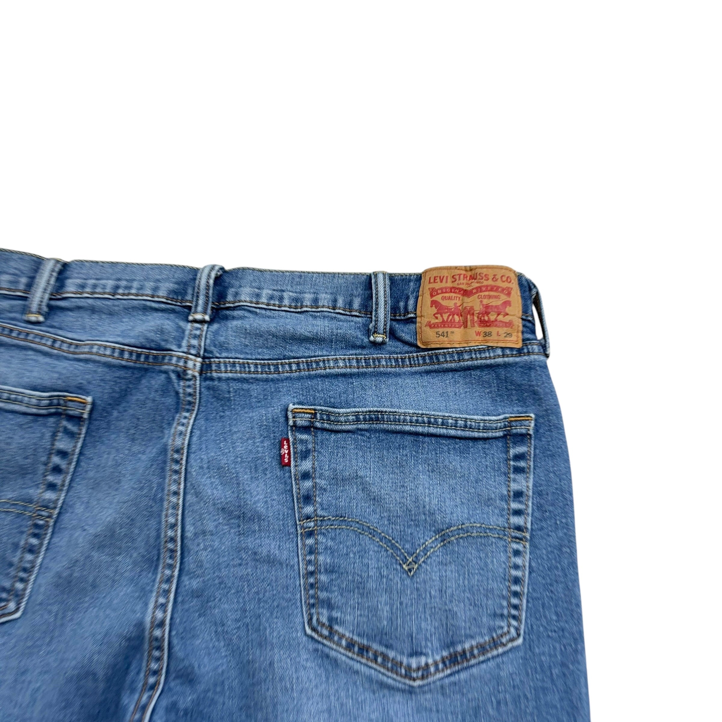 Levis 541 Jeans W38 L28 Mens Mid Blue Athletic Tapered Fit Stretch Denim (E)