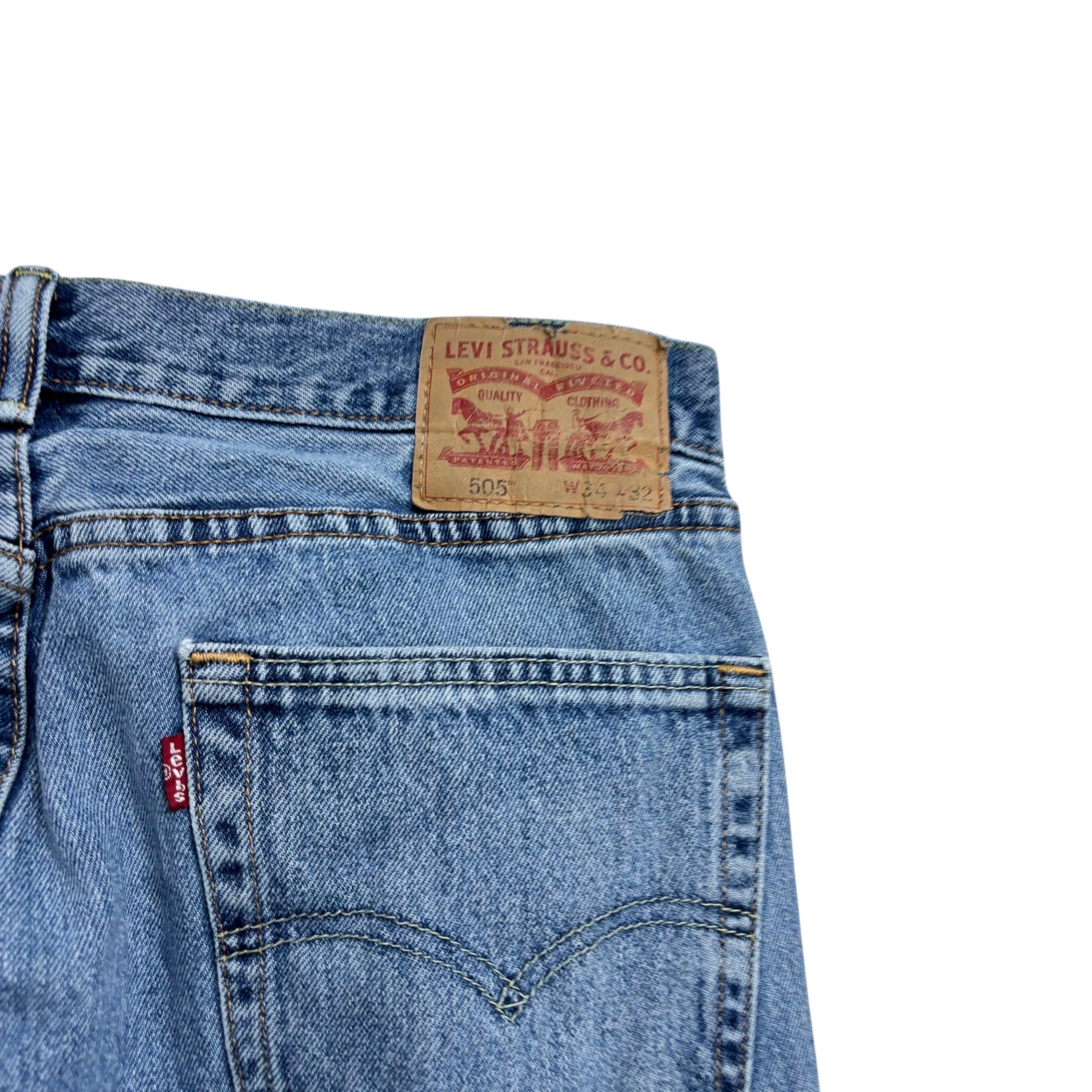 Levis 505 Jeans W34 L32 Mens Light Blue Regular Straight Fit Denim (F)