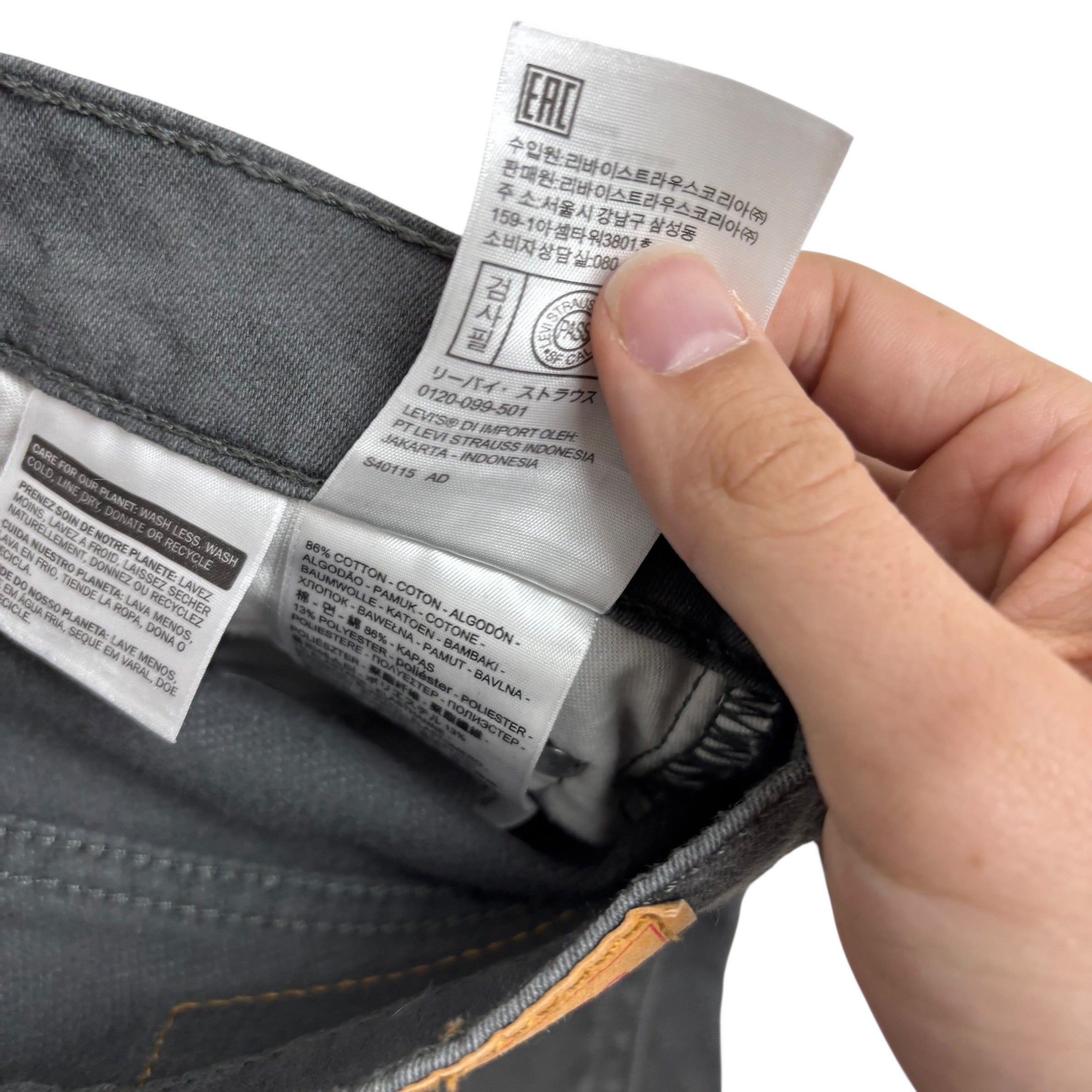 Levis 513 Trousers W33 L32 Mens Grey Slim Straight Fit Stretch Cotton Pants