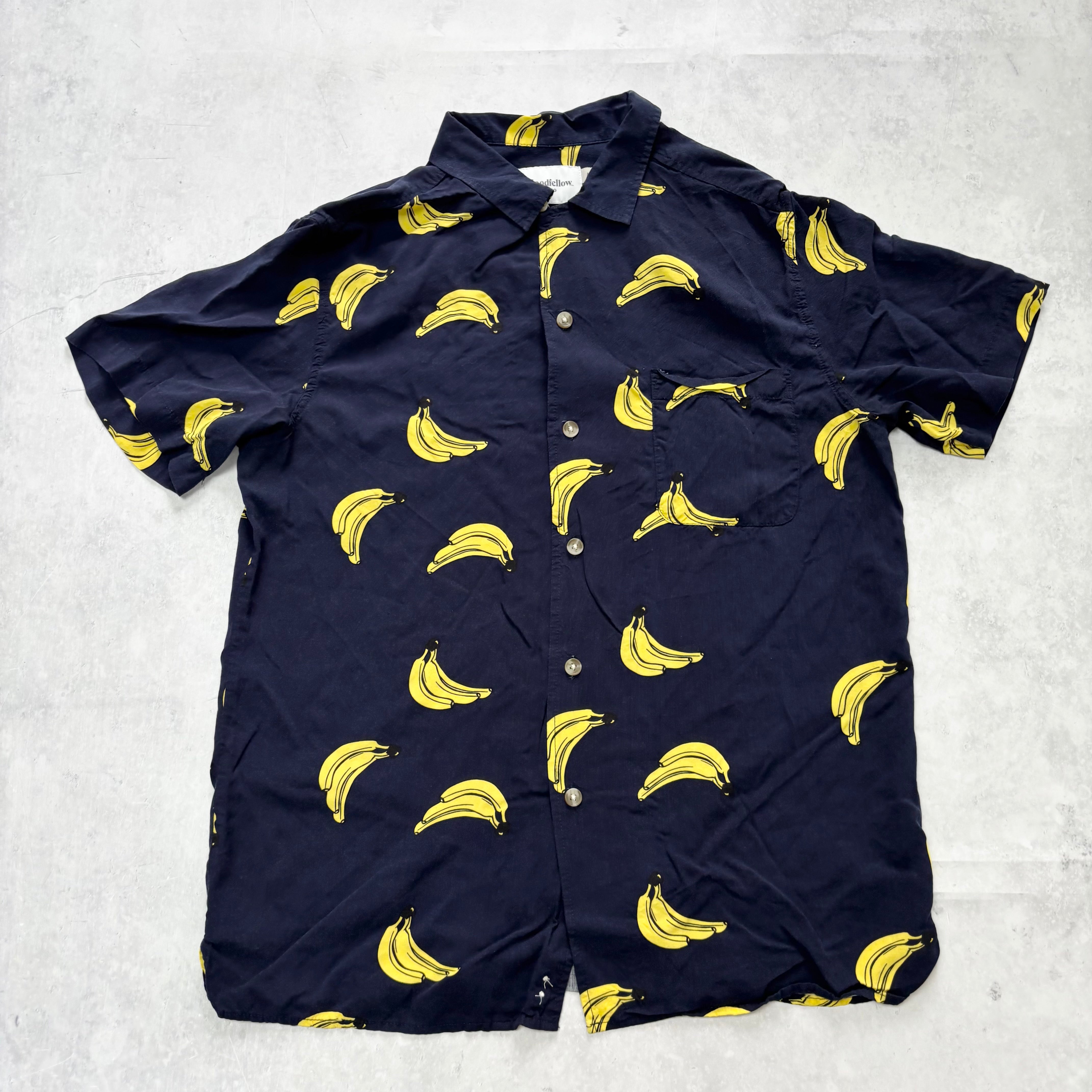 Goodfellow Shirt Mens Medium Navy Short Sleeve Rayon (E)