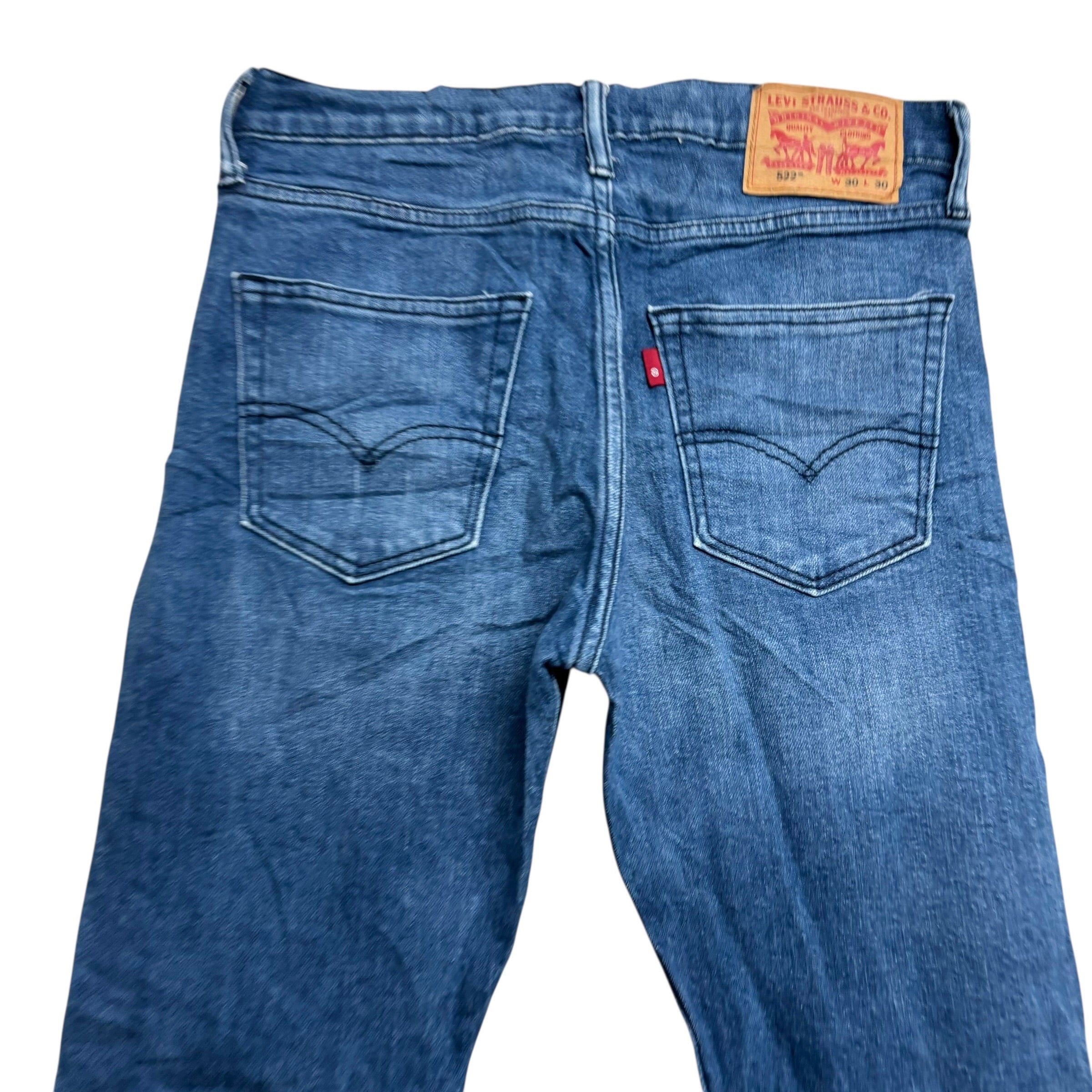 Levis 522 Jeans W30 L29 Mens Navy Blue Slim Tapered Fit Stretch Denim (E)