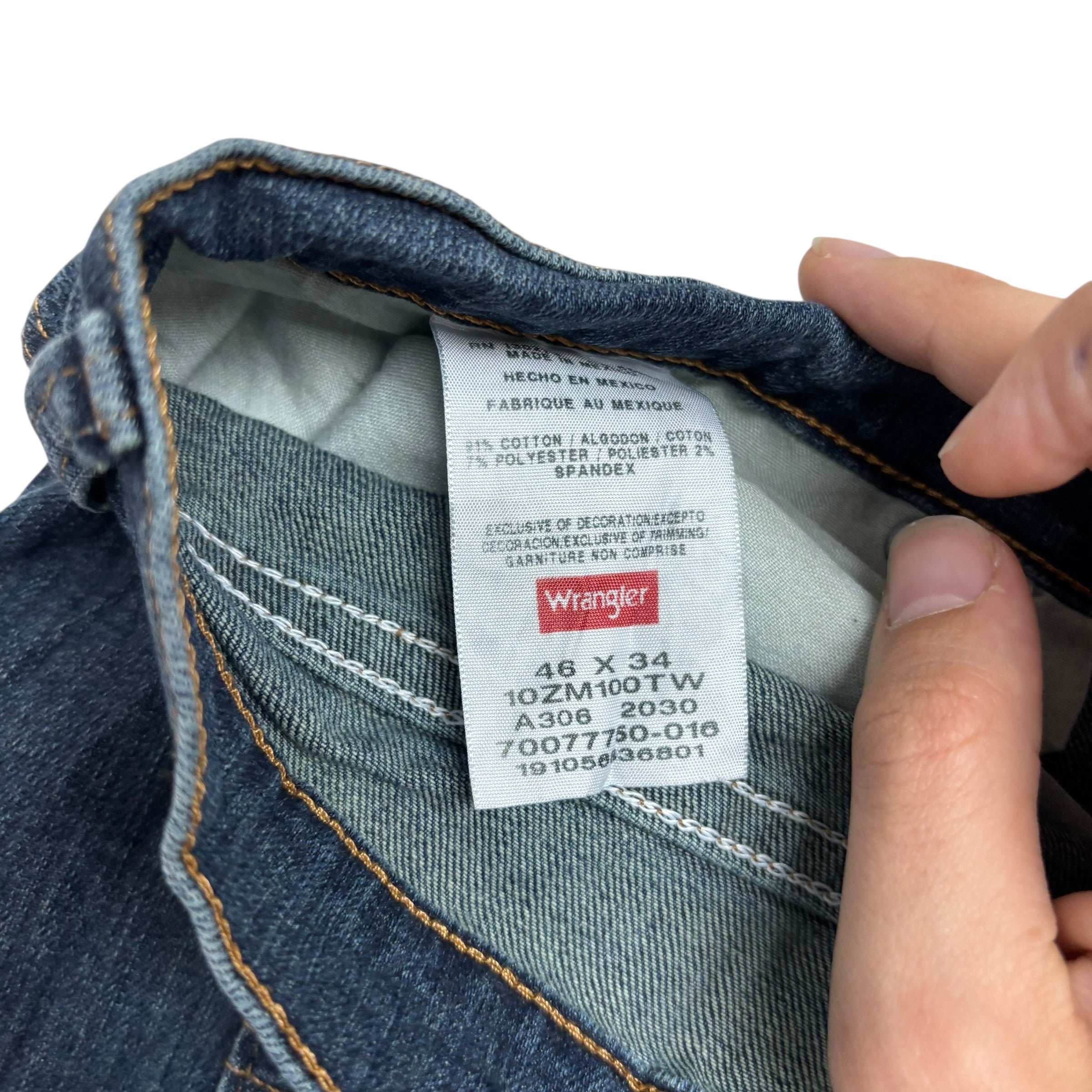 Wrangler Jeans W46 L34 Mens Dark Blue Regular Straight Fit Stretch Denim (E)
