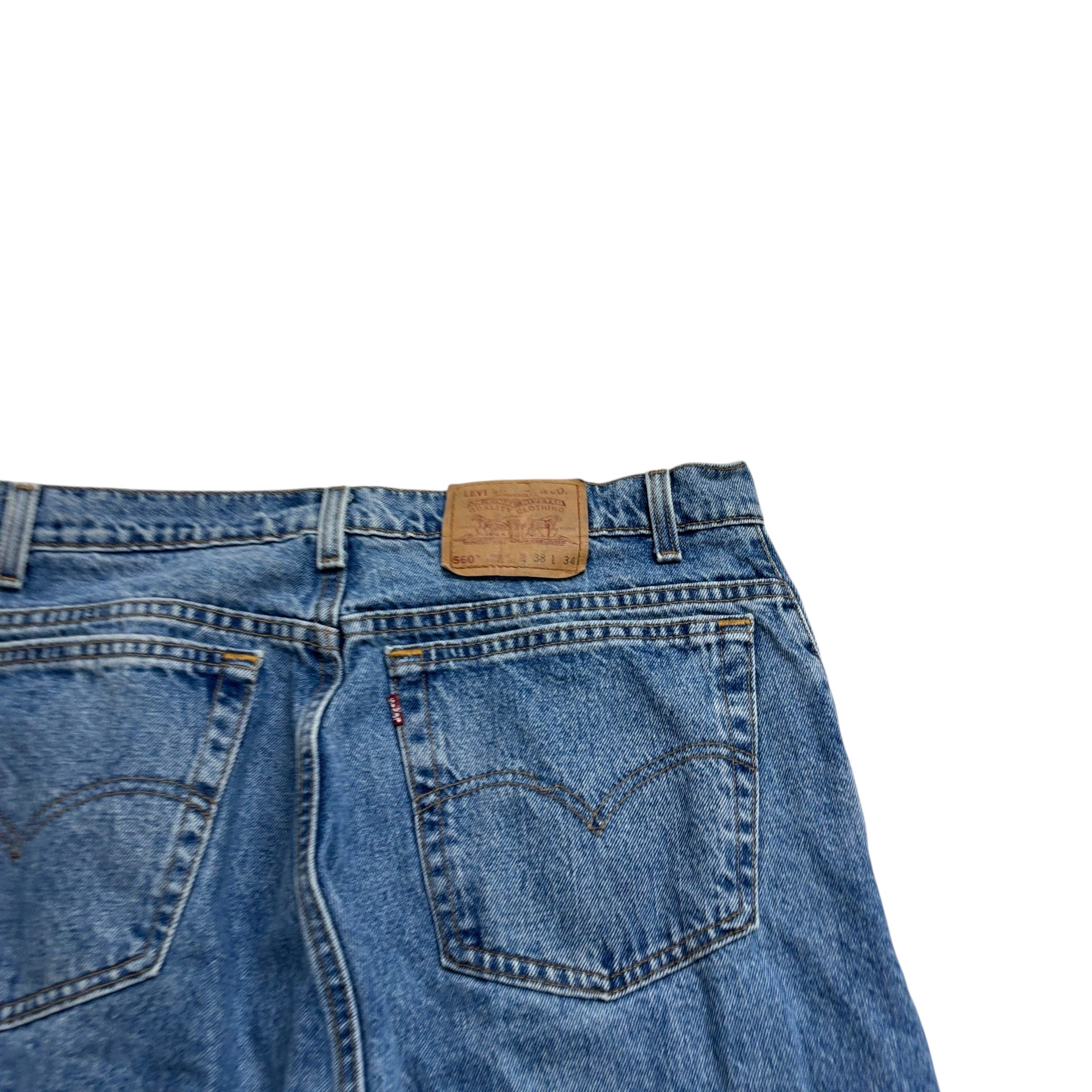 Levis 560 Jeans W36 L34 Mens Mid Blue Relaxed Tapered Fit USA Made Vintage (E)